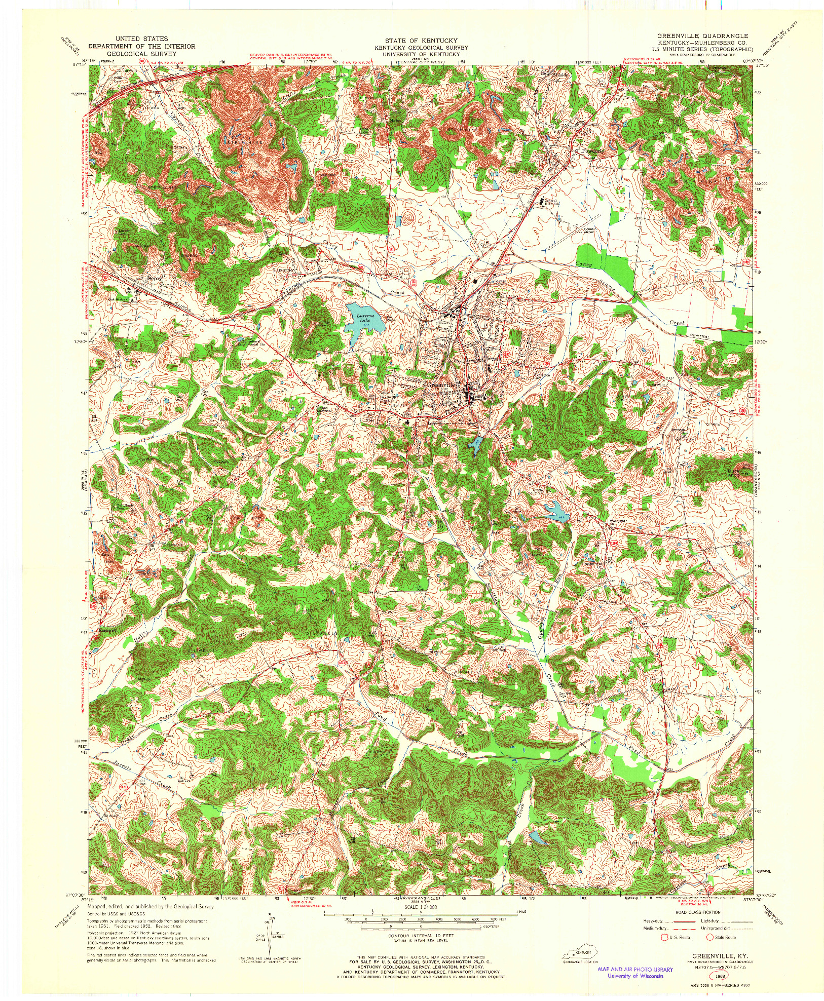 USGS 1:24000-SCALE QUADRANGLE FOR GREENVILLE, KY 1963