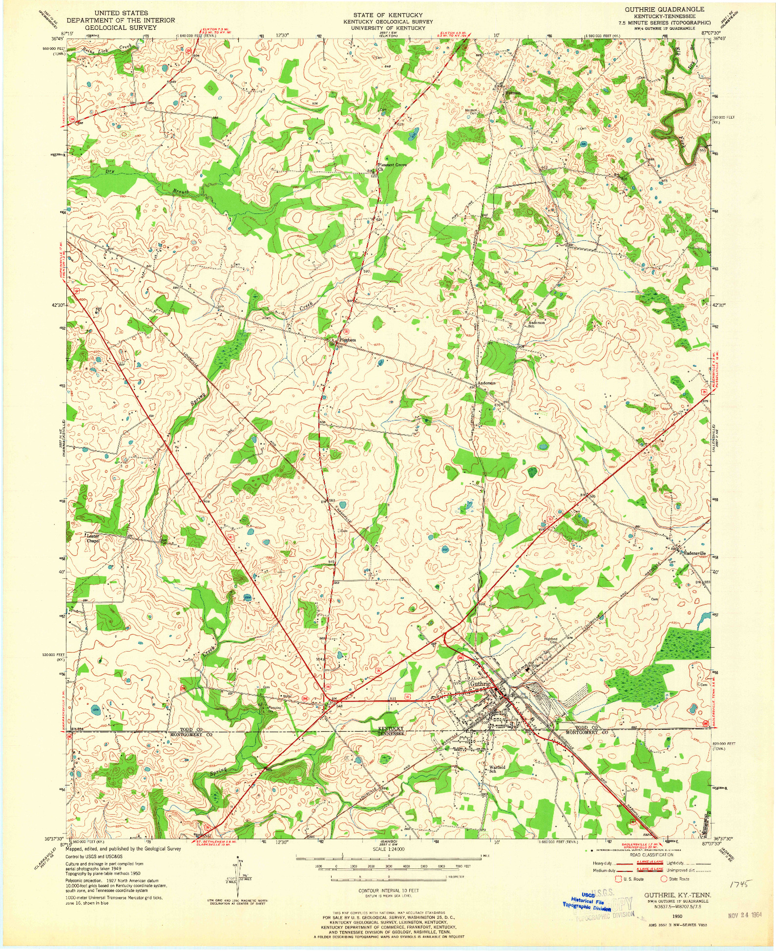 USGS 1:24000-SCALE QUADRANGLE FOR GUTHRIE, KY 1950