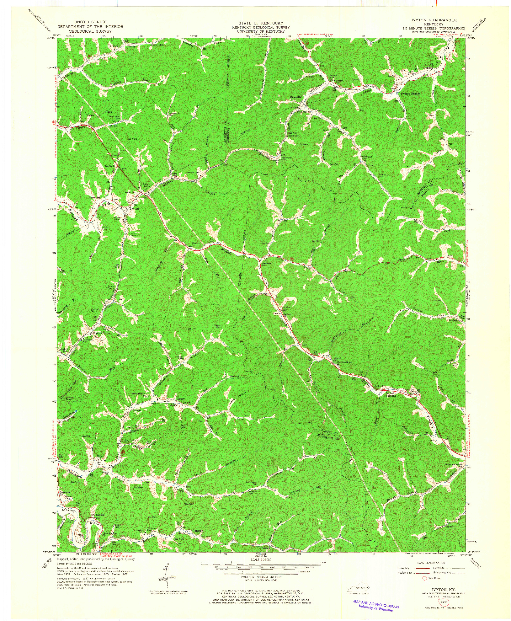 USGS 1:24000-SCALE QUADRANGLE FOR IVYTON, KY 1962