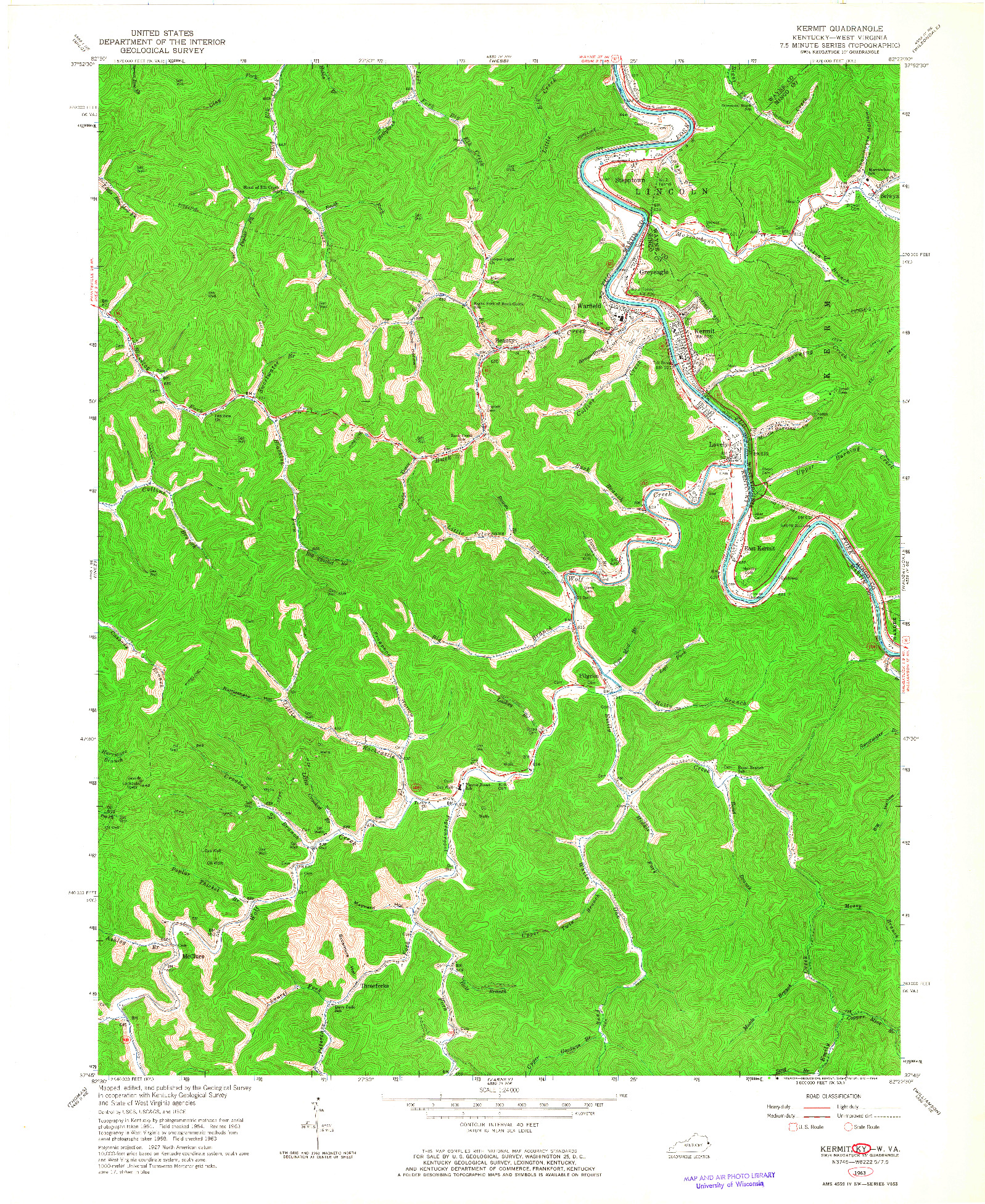 USGS 1:24000-SCALE QUADRANGLE FOR KERMIT, KY 1963