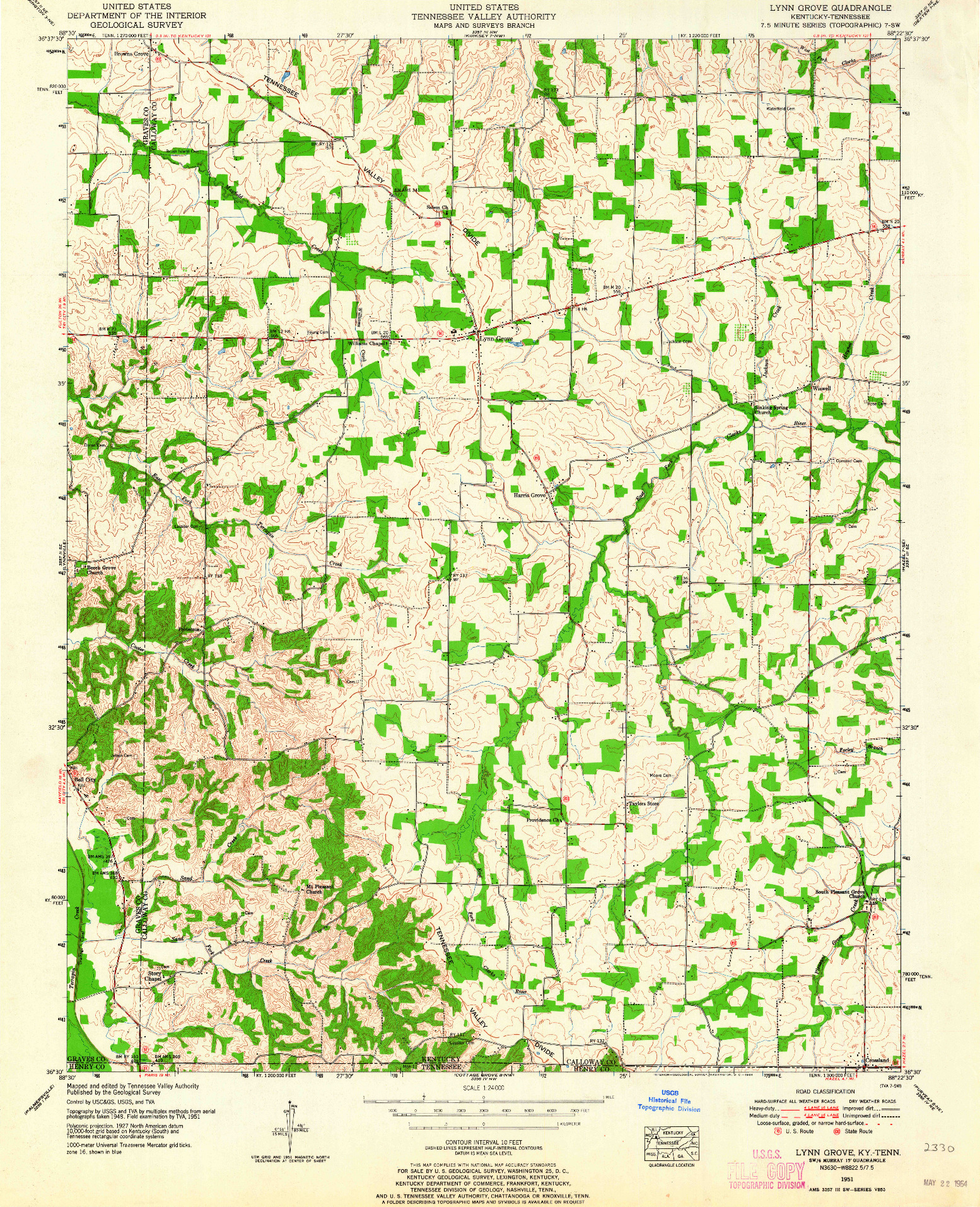 USGS 1:24000-SCALE QUADRANGLE FOR LYNN GROVE, KY 1951