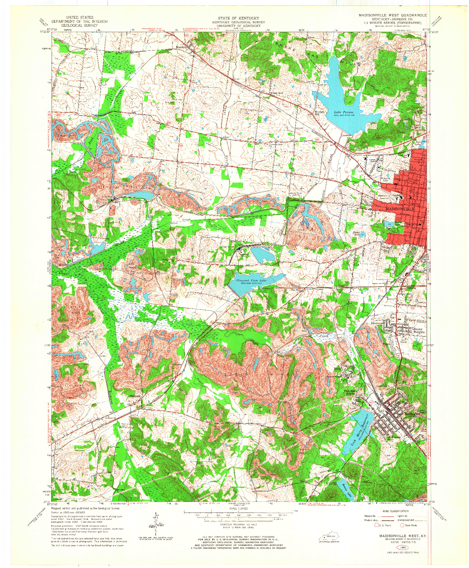 USGS 1:24000-SCALE QUADRANGLE FOR MADISONVILLE WEST, KY 1962