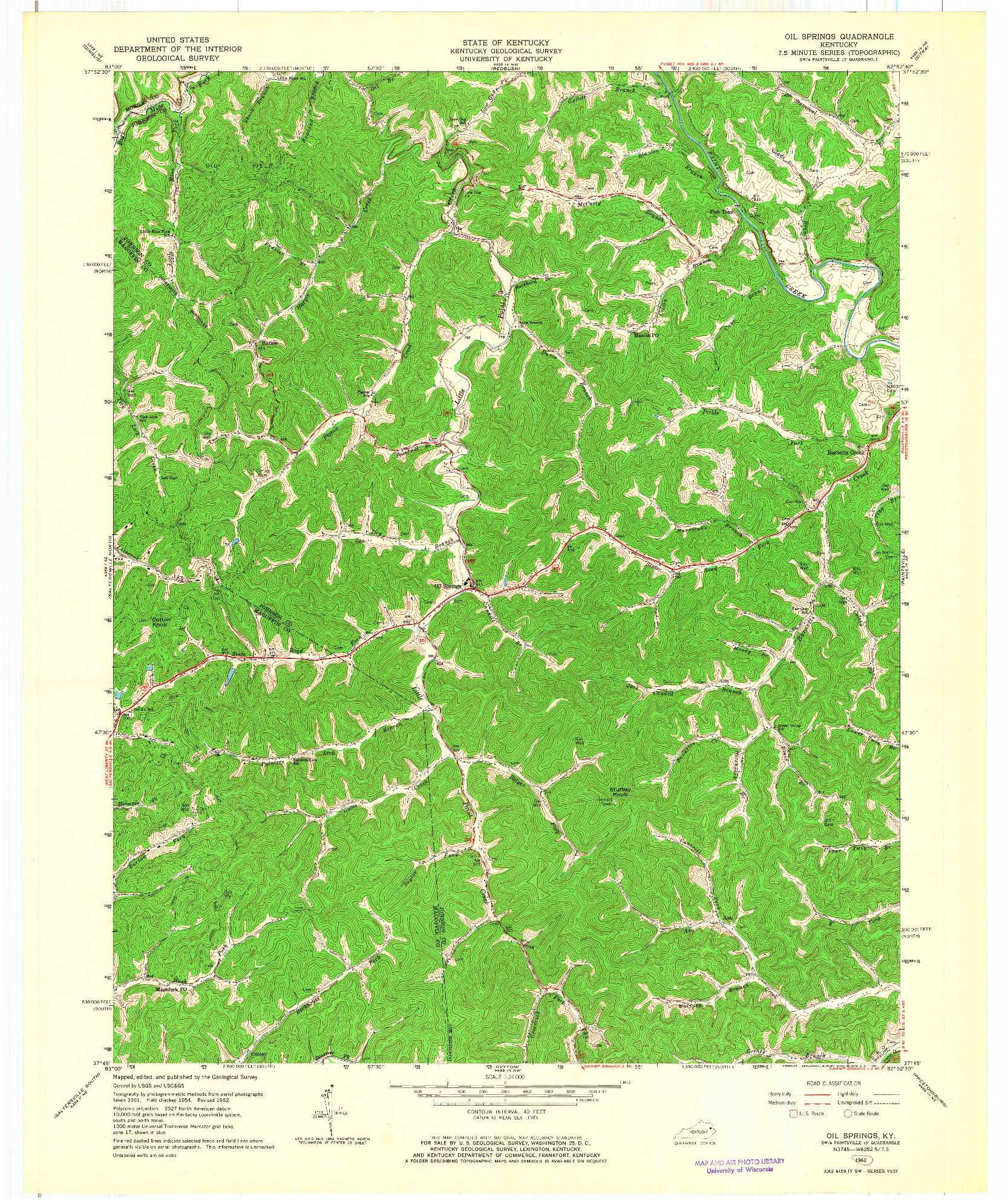 USGS 1:24000-SCALE QUADRANGLE FOR OIL SPRINGS, KY 1962