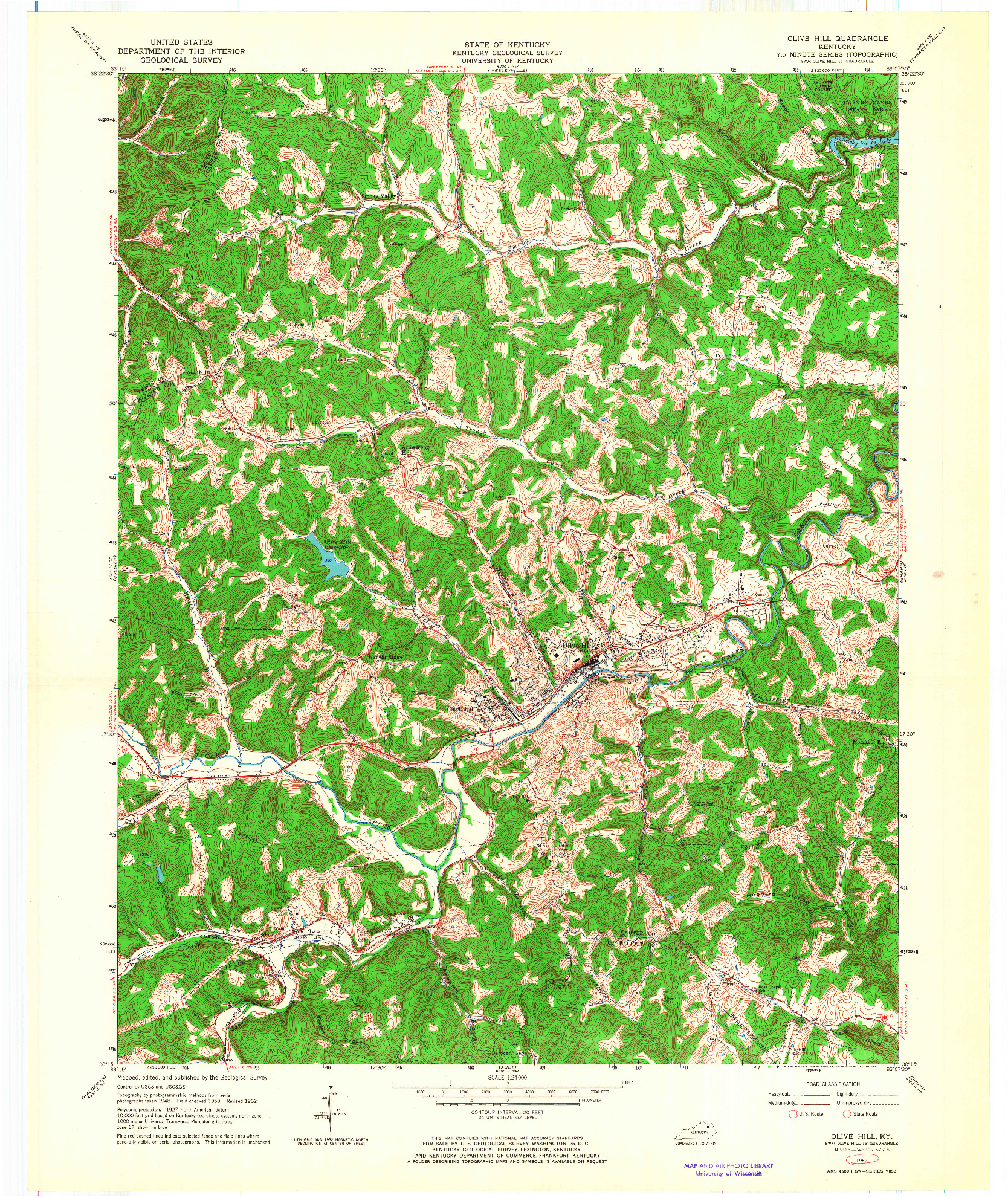 USGS 1:24000-SCALE QUADRANGLE FOR OLIVE HILL, KY 1962