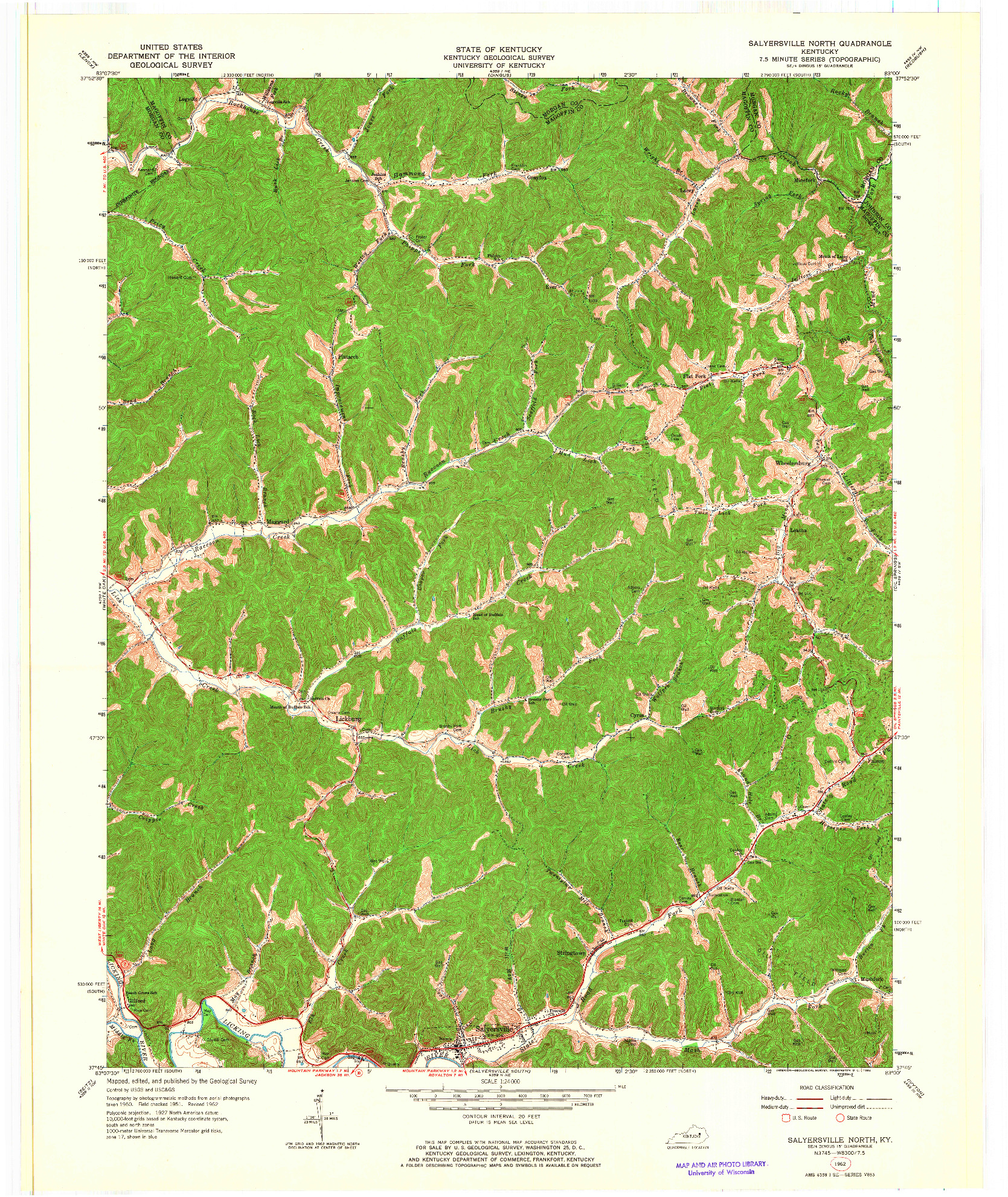 USGS 1:24000-SCALE QUADRANGLE FOR SALYERSVILLE NORTH, KY 1962