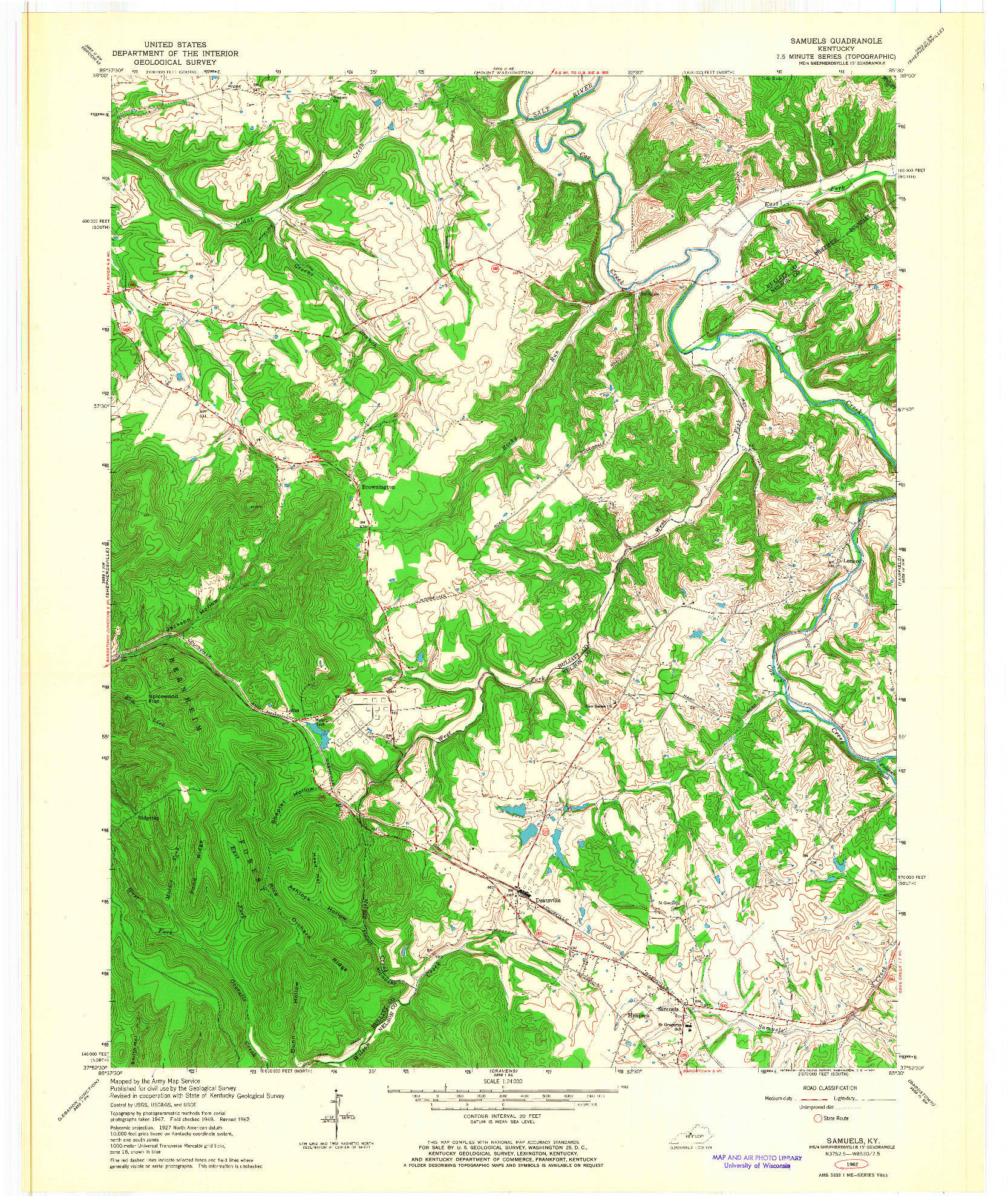 USGS 1:24000-SCALE QUADRANGLE FOR SAMUELS, KY 1962