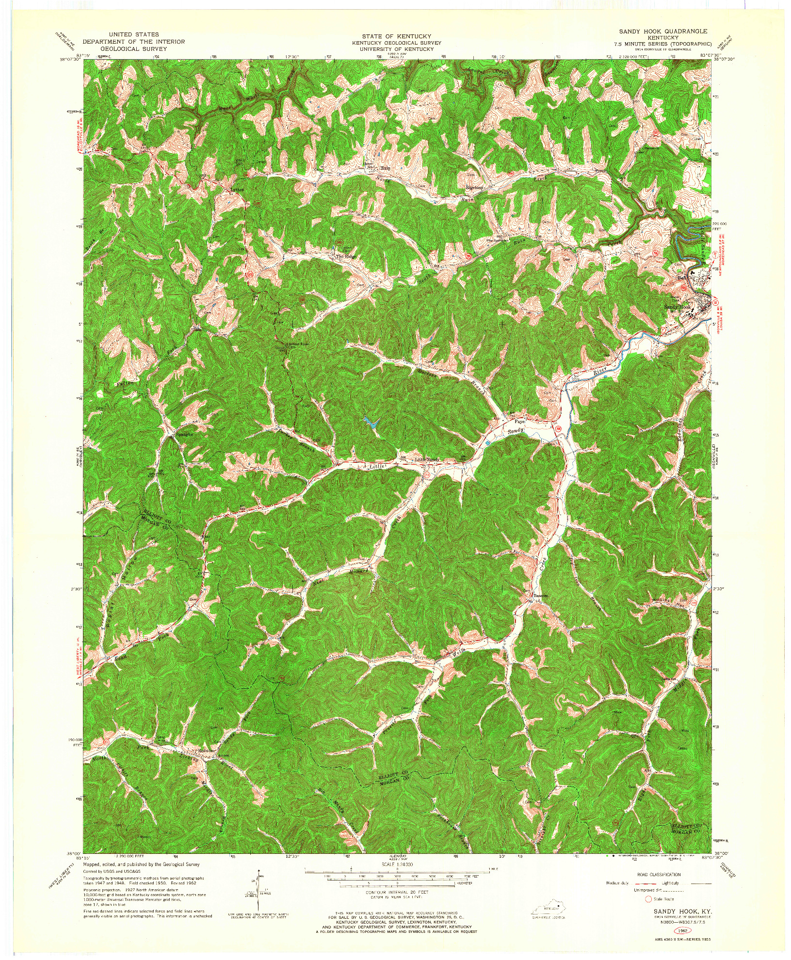USGS 1:24000-SCALE QUADRANGLE FOR SANDY HOOK, KY 1962
