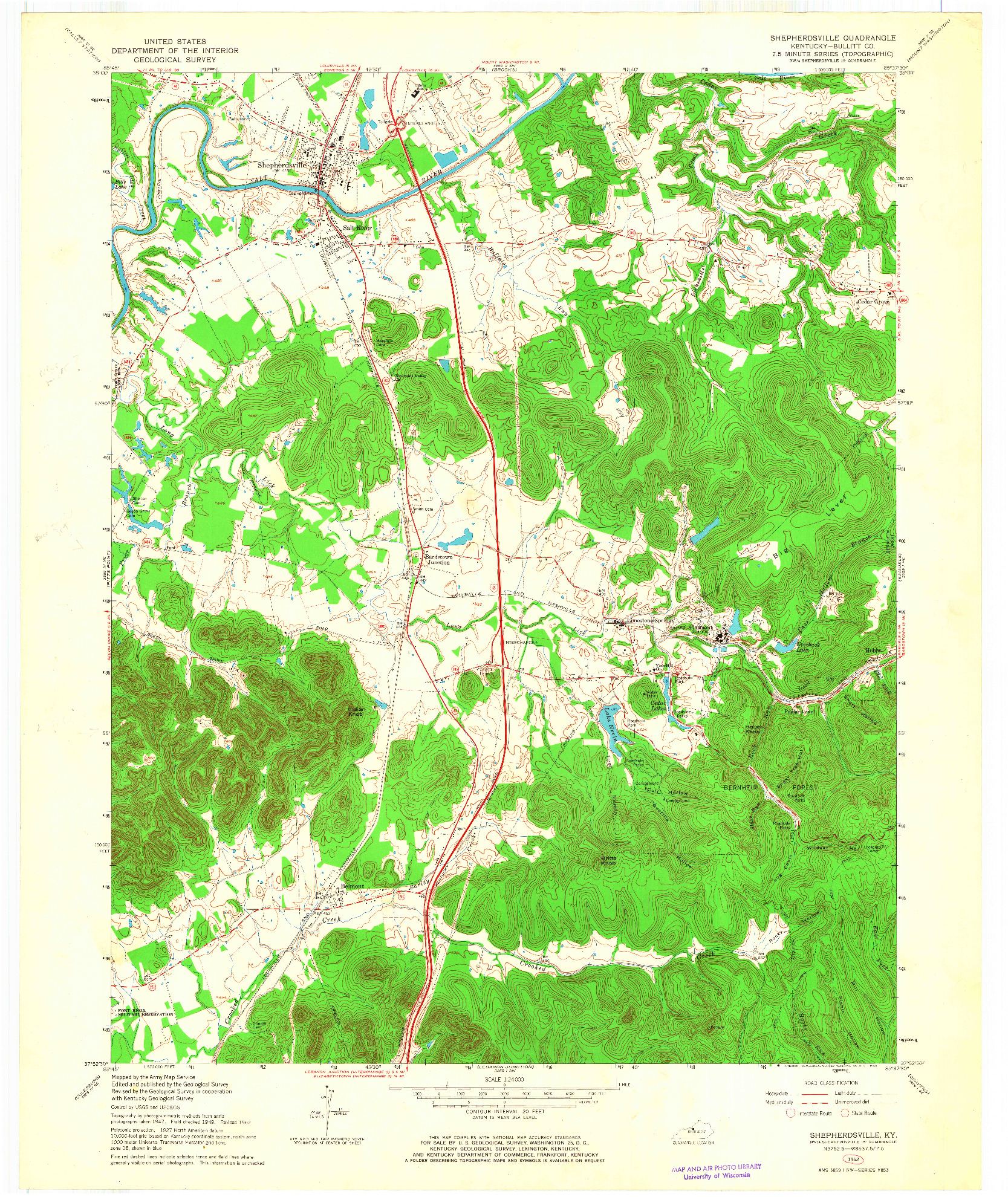 USGS 1:24000-SCALE QUADRANGLE FOR SHEPHERDSVILLE, KY 1962
