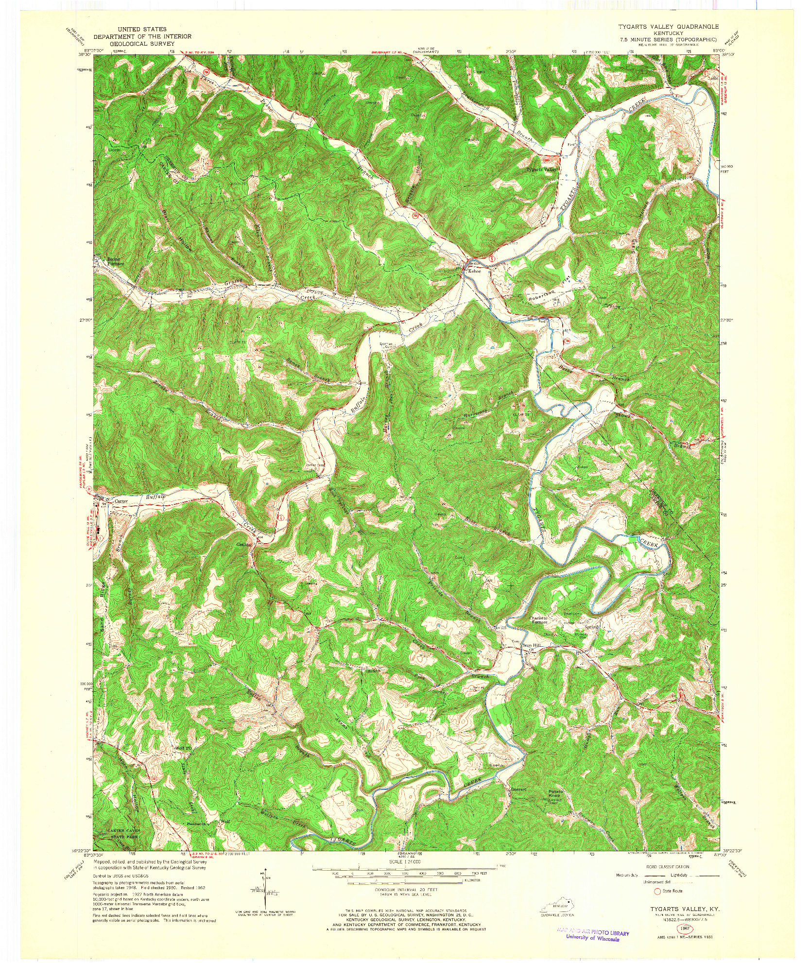USGS 1:24000-SCALE QUADRANGLE FOR TYGARTS VALLEY, KY 1962