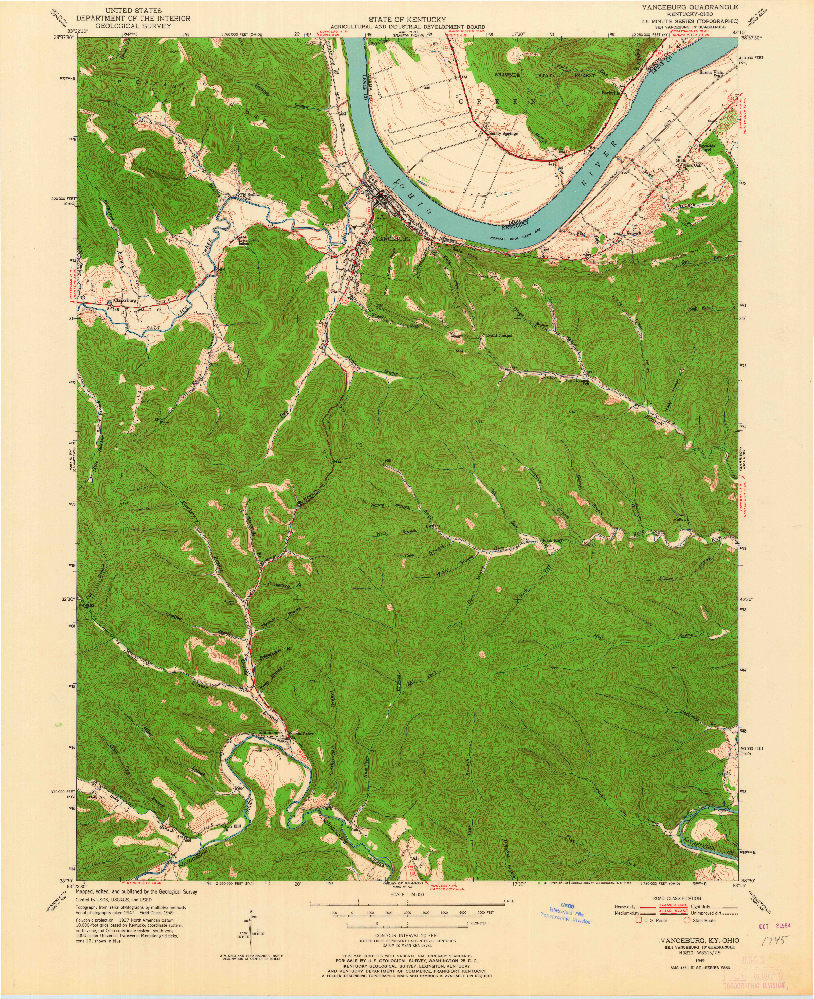 USGS 1:24000-SCALE QUADRANGLE FOR VANCEBURG, KY 1949