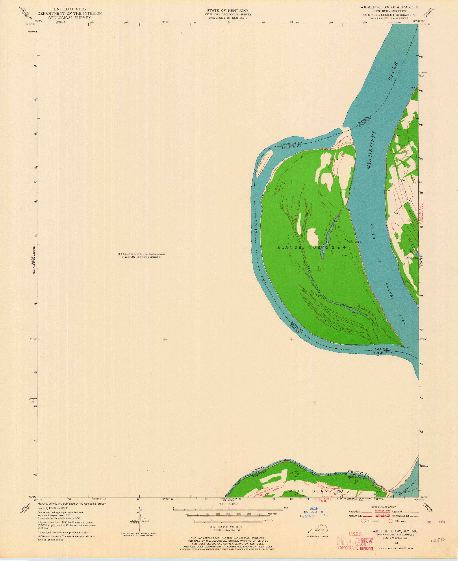 USGS 1:24000-SCALE QUADRANGLE FOR WICKLIFFE SW, KY 1951