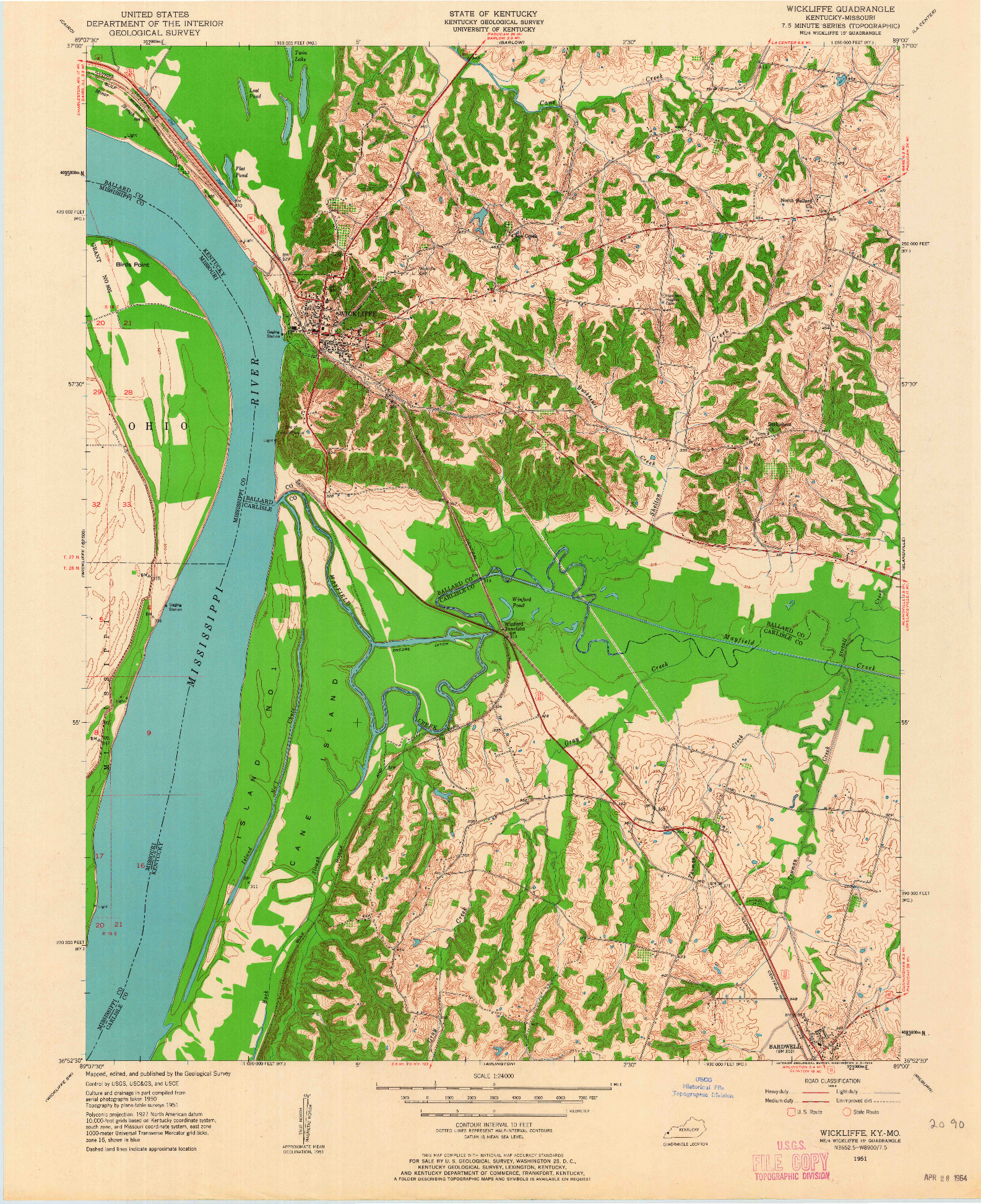 USGS 1:24000-SCALE QUADRANGLE FOR WICKLIFFE, KY 1951