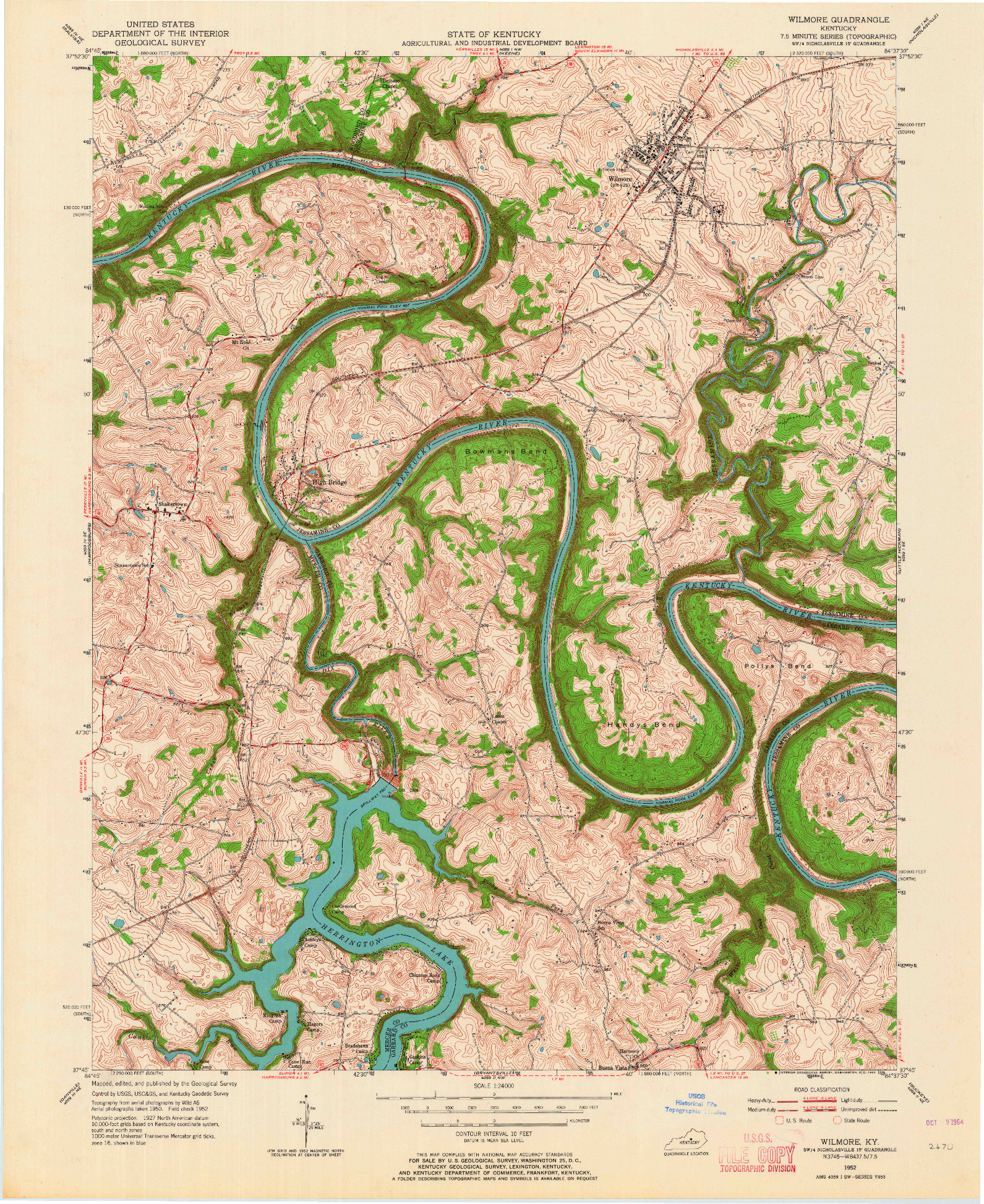 USGS 1:24000-SCALE QUADRANGLE FOR WILMORE, KY 1952