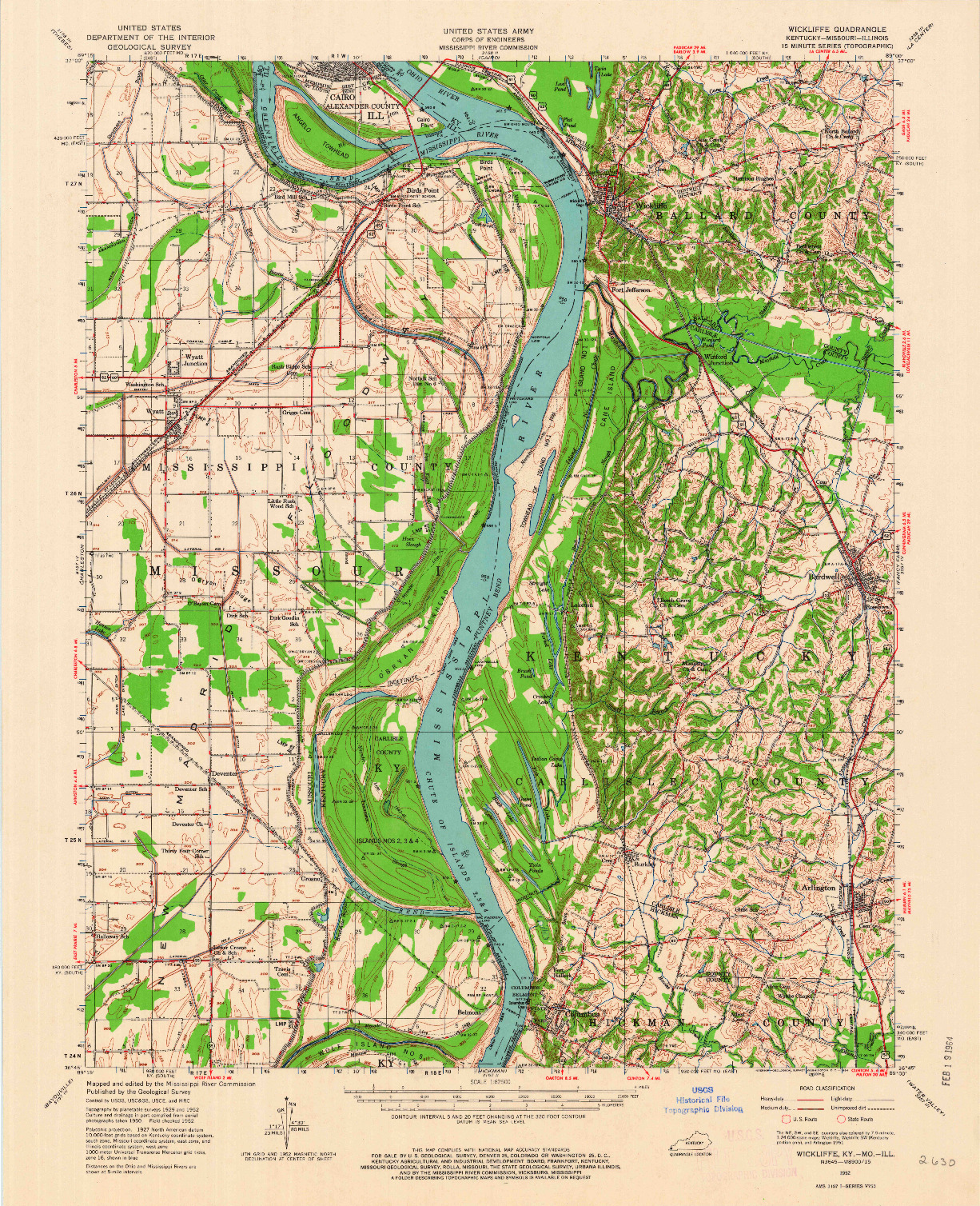 USGS 1:62500-SCALE QUADRANGLE FOR WICKLIFFE, KY 1952