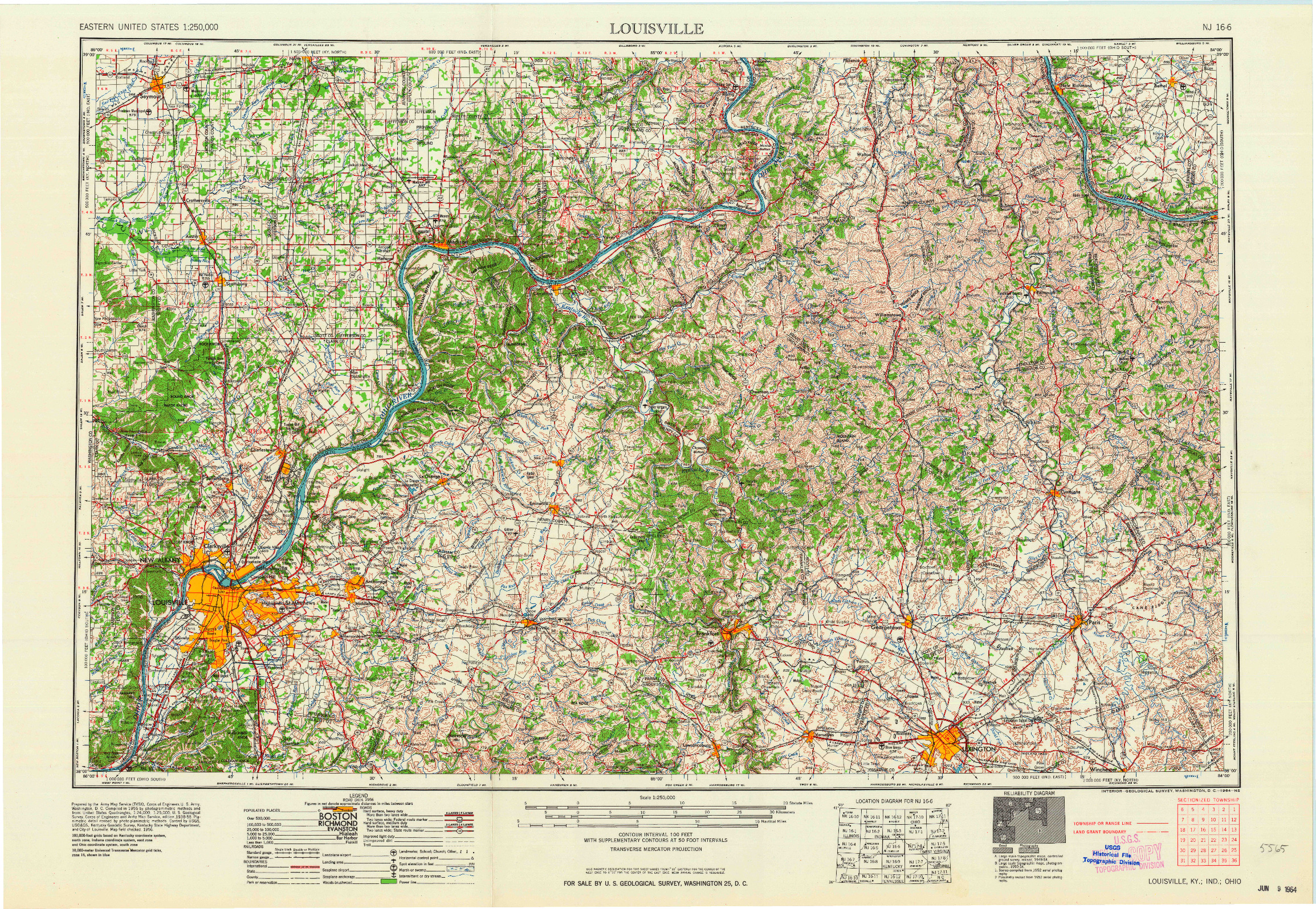 USGS 1:250000-SCALE QUADRANGLE FOR LOUISVILLE, KY 1964