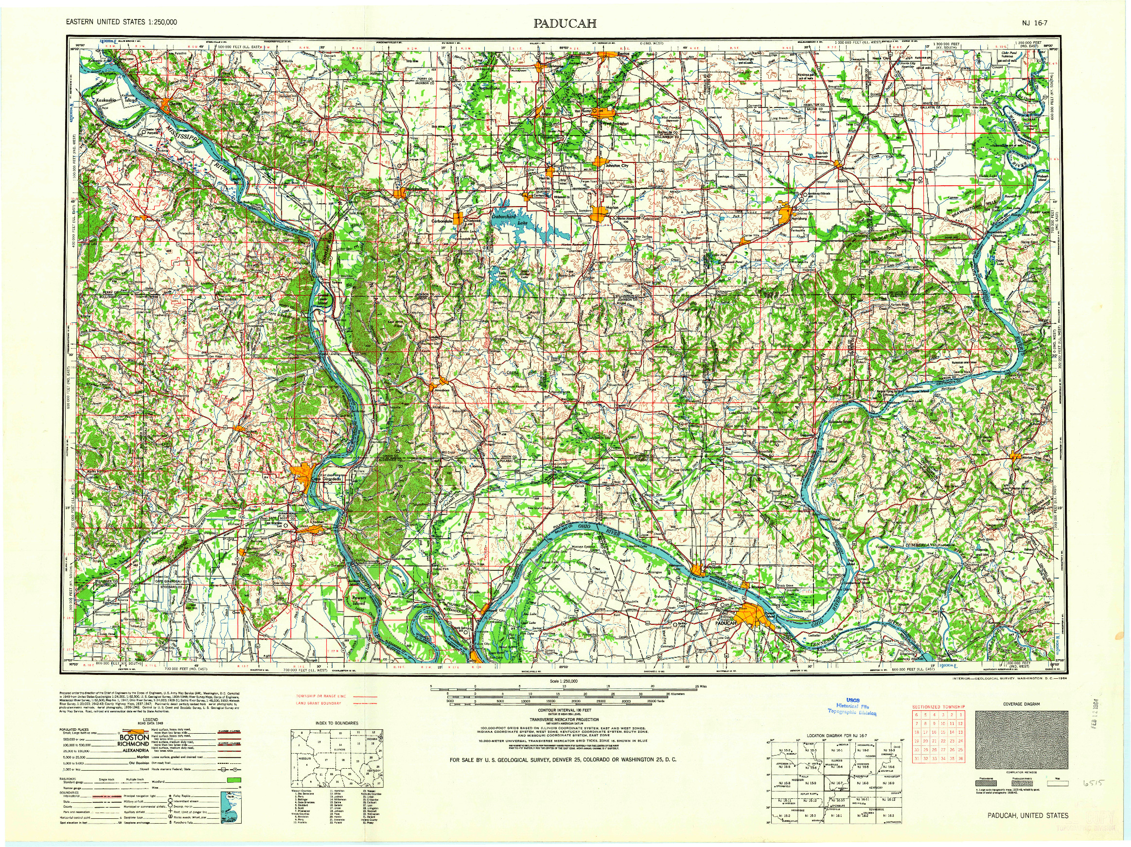 USGS 1:250000-SCALE QUADRANGLE FOR PADUCAH, KY 1964