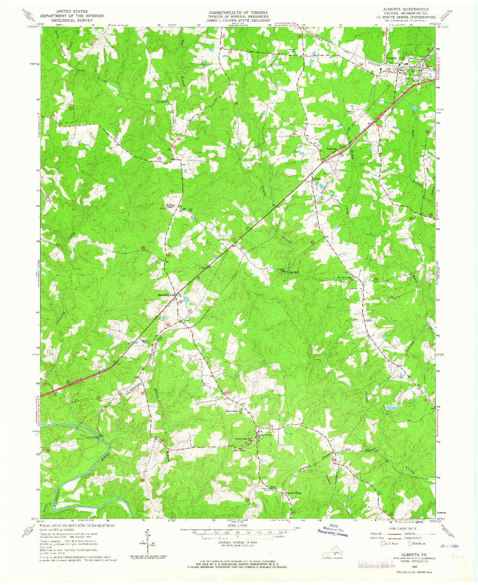 USGS 1:24000-SCALE QUADRANGLE FOR ALBERTA, VA 1963