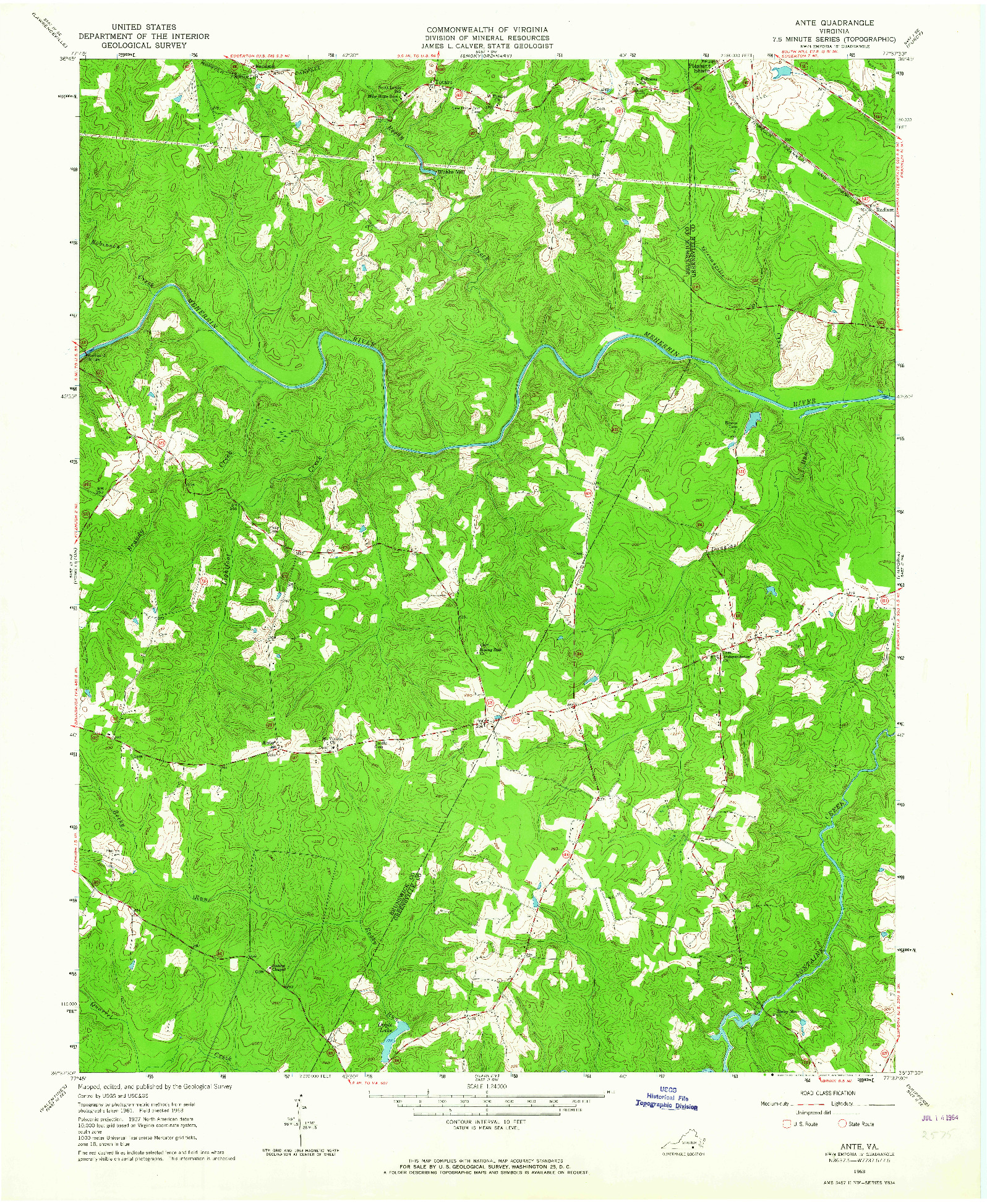 USGS 1:24000-SCALE QUADRANGLE FOR ANTE, VA 1963