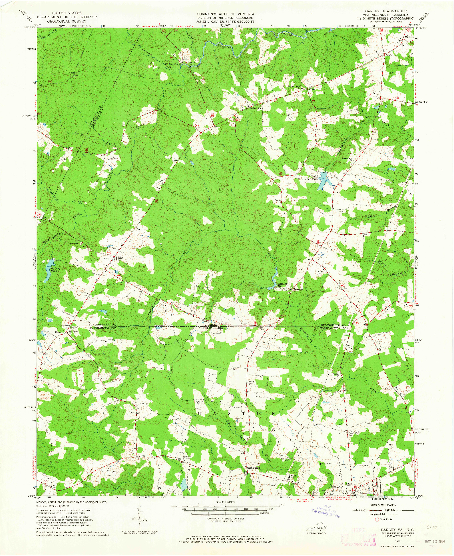 USGS 1:24000-SCALE QUADRANGLE FOR BARLEY, VA 1963