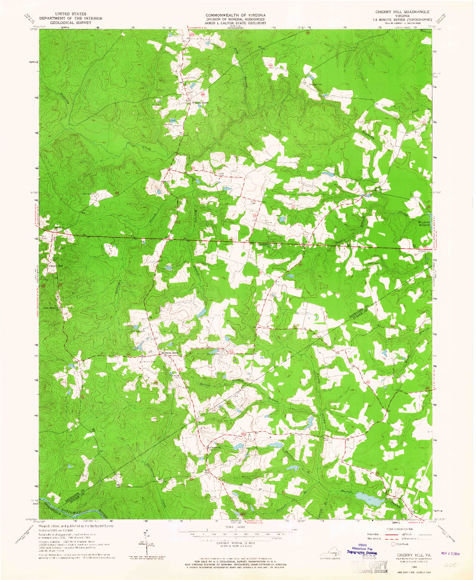 USGS 1:24000-SCALE QUADRANGLE FOR CHERRY HILL, VA 1963