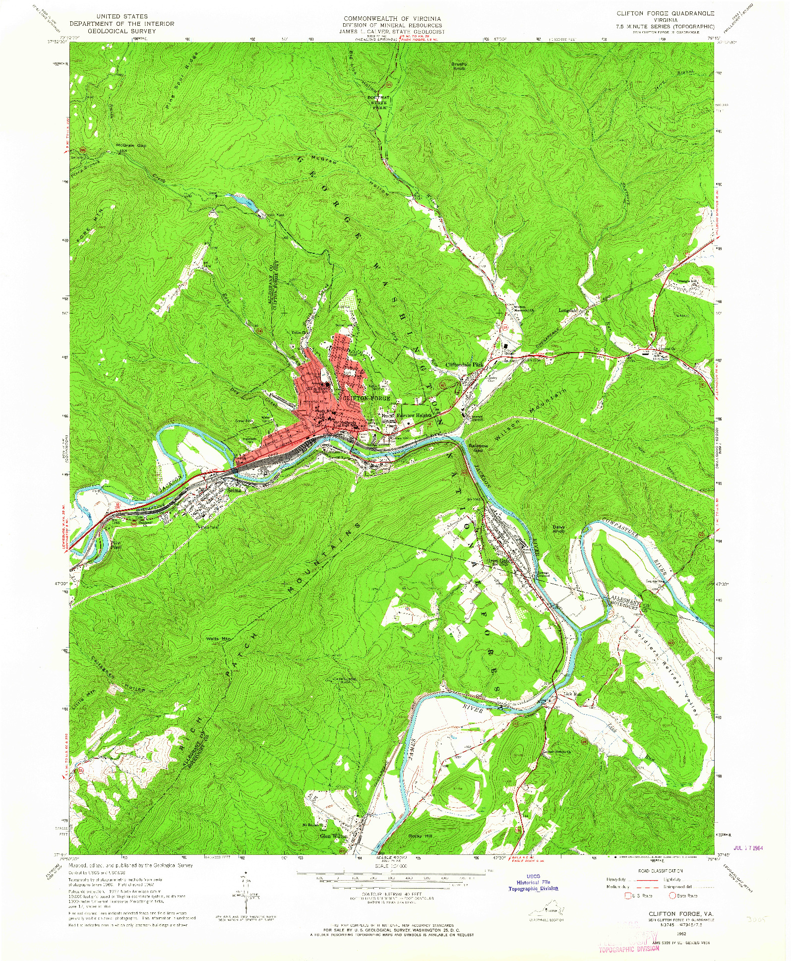 USGS 1:24000-SCALE QUADRANGLE FOR CLIFTON FORGE, VA 1962
