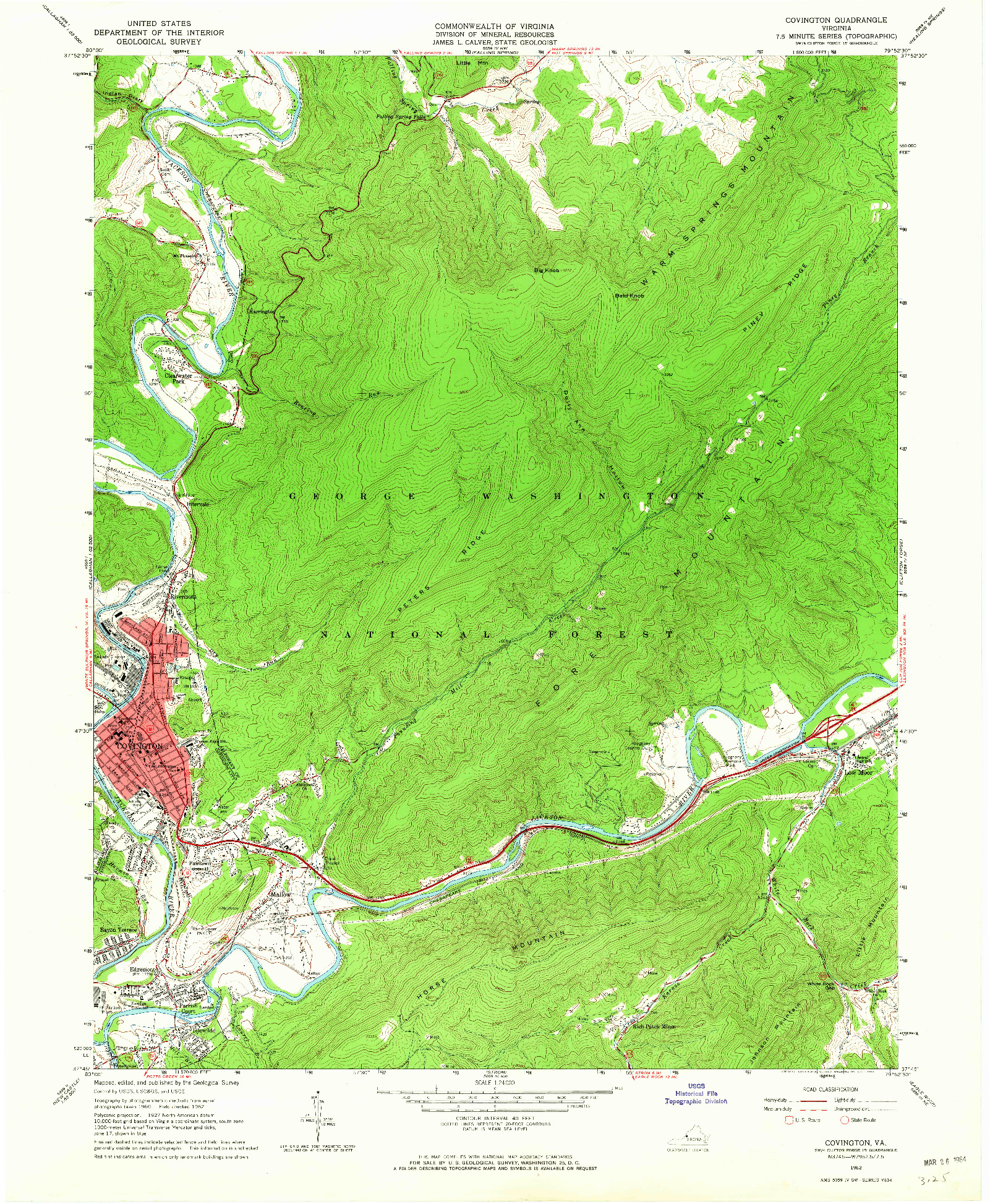 USGS 1:24000-SCALE QUADRANGLE FOR COVINGTON, VA 1962