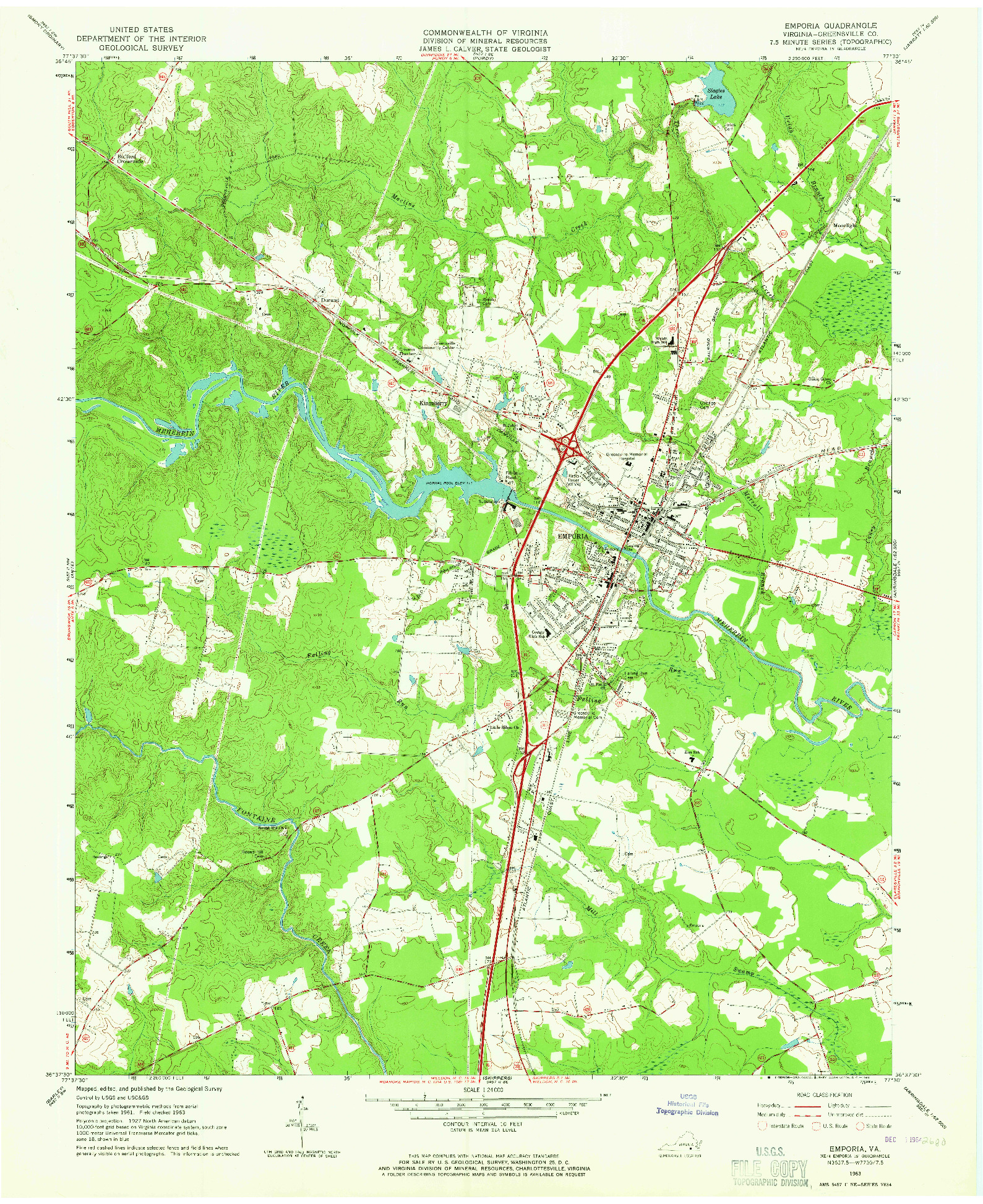 USGS 1:24000-SCALE QUADRANGLE FOR EMPORIA, VA 1963