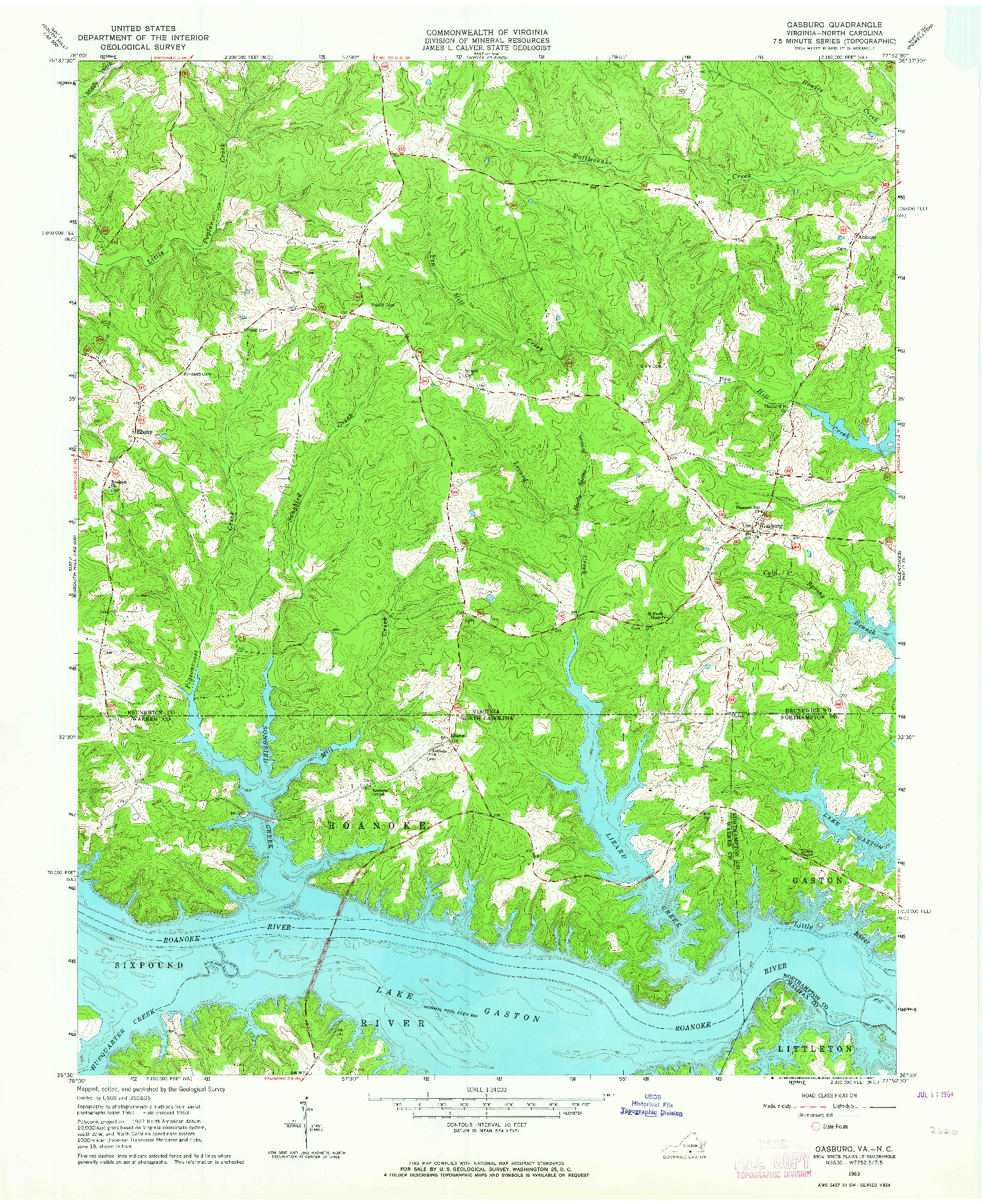 USGS 1:24000-SCALE QUADRANGLE FOR GASBURG, VA 1963