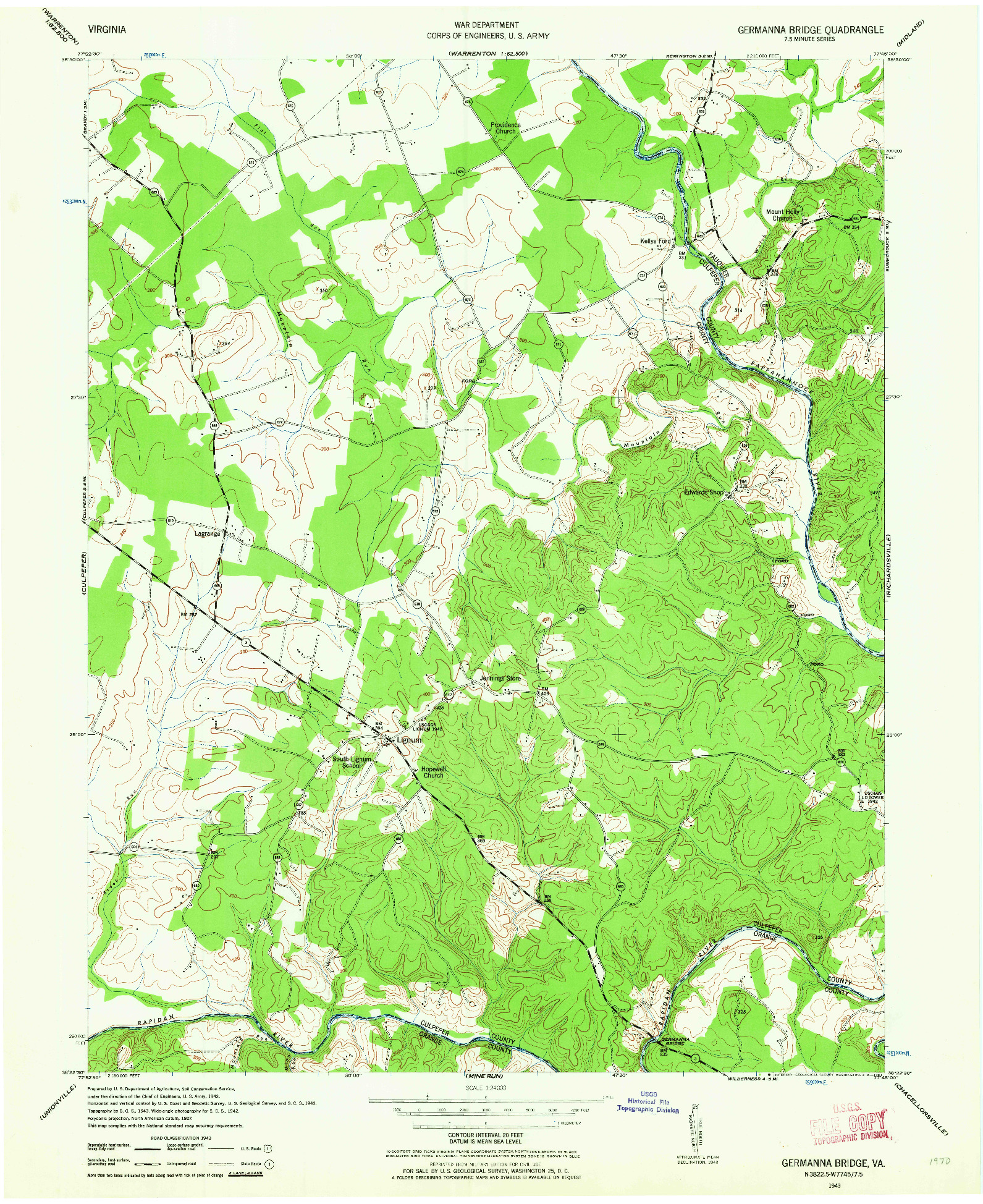 USGS 1:24000-SCALE QUADRANGLE FOR GERMANNA BRIDGE, VA 1943