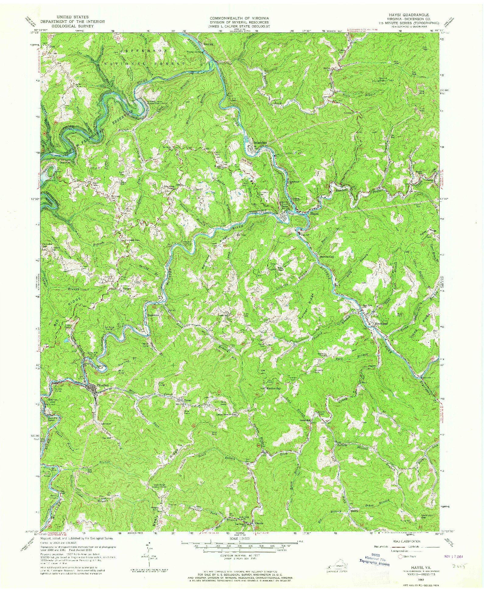 USGS 1:24000-SCALE QUADRANGLE FOR HAYSI, VA 1963