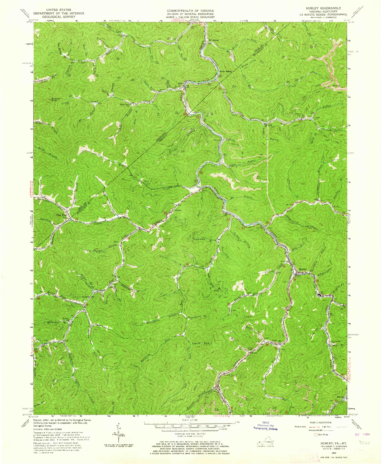 USGS 1:24000-SCALE QUADRANGLE FOR HURLEY, VA 1963