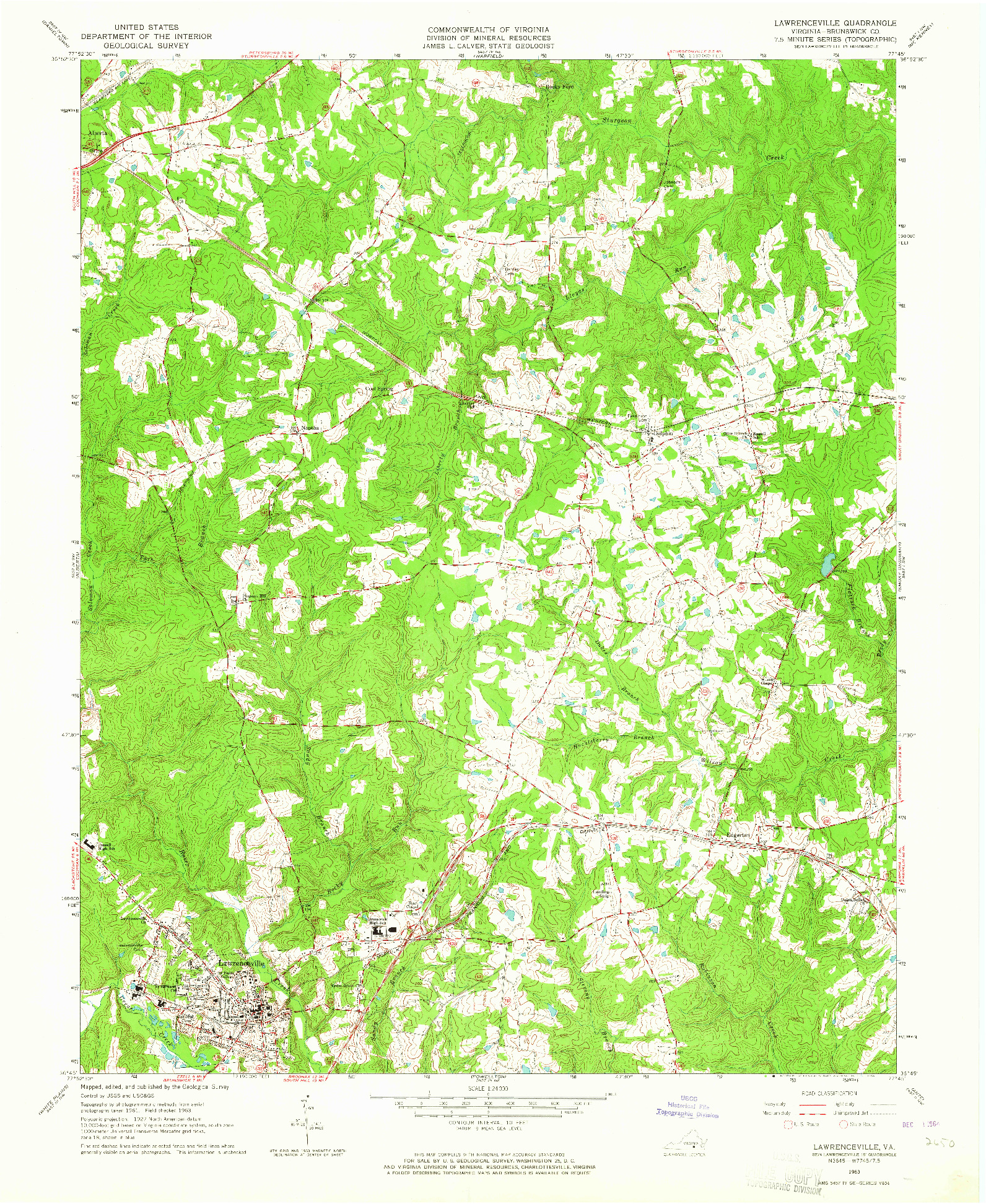 USGS 1:24000-SCALE QUADRANGLE FOR LAWRENCEVILLE, VA 1963