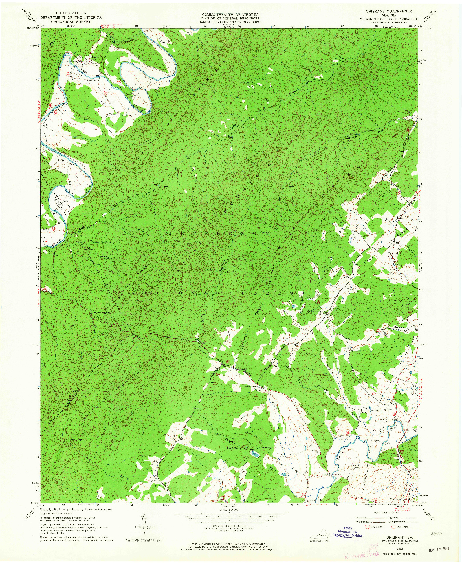 USGS 1:24000-SCALE QUADRANGLE FOR ORISKANY, VA 1962