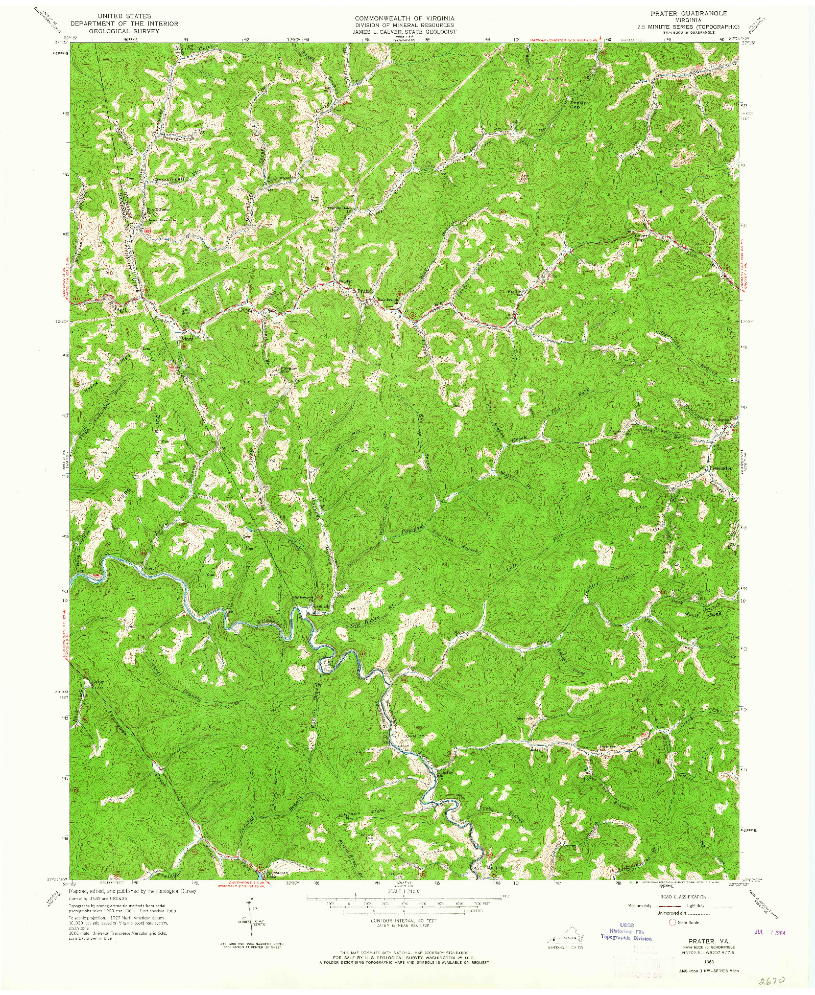 USGS 1:24000-SCALE QUADRANGLE FOR PRATER, VA 1963