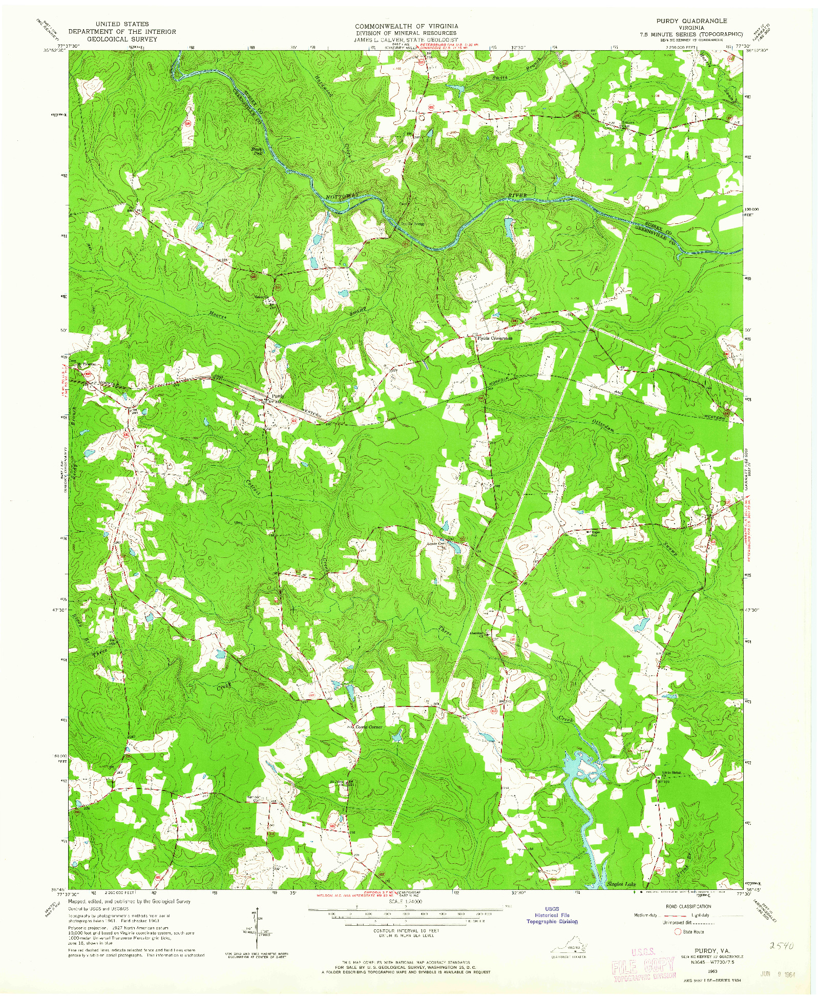 USGS 1:24000-SCALE QUADRANGLE FOR PURDY, VA 1963