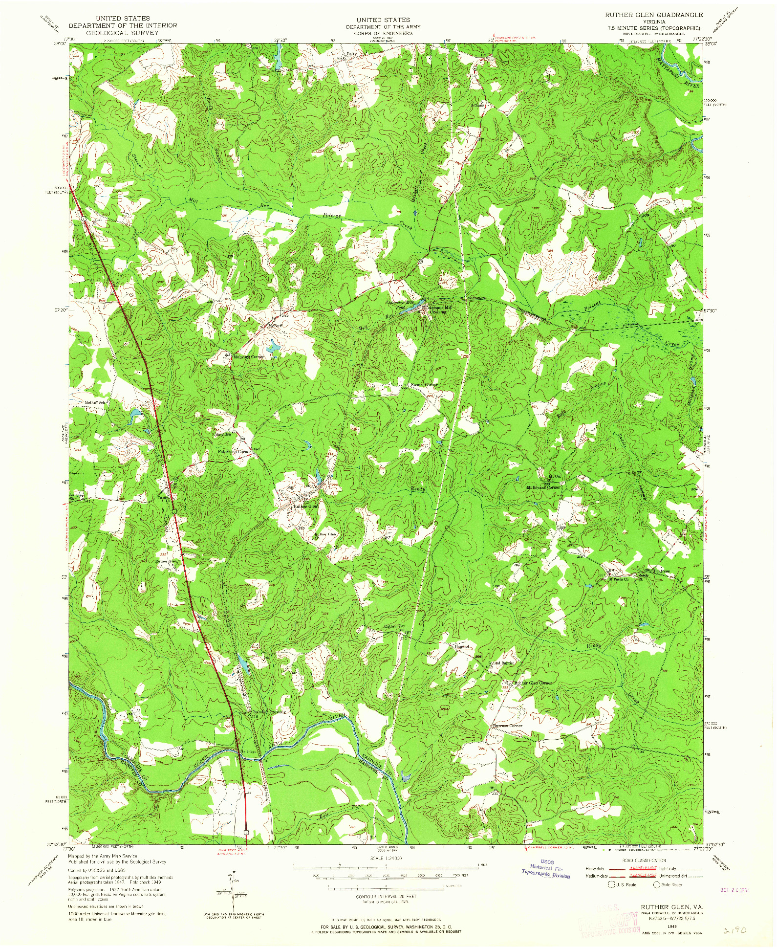 USGS 1:24000-SCALE QUADRANGLE FOR RUTHER GLEN, VA 1949