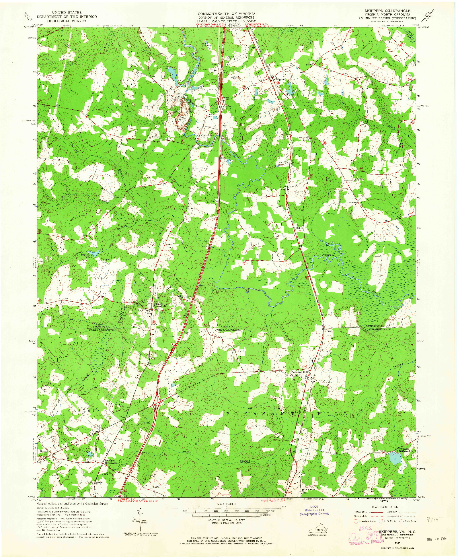 USGS 1:24000-SCALE QUADRANGLE FOR SKIPPERS, VA 1963