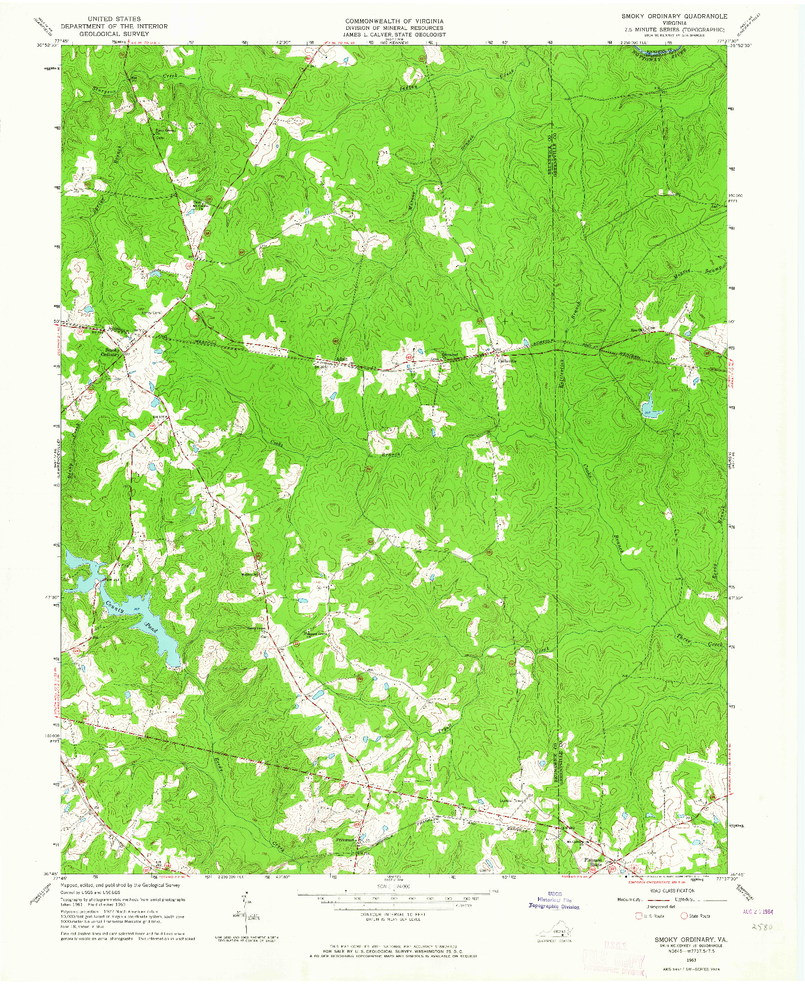 USGS 1:24000-SCALE QUADRANGLE FOR SMOKY ORDINARY, VA 1963