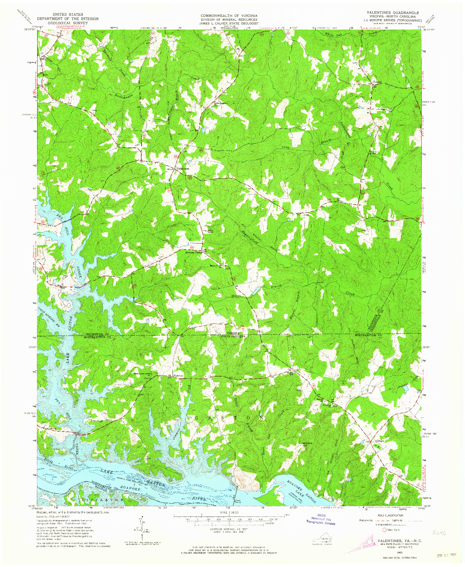 USGS 1:24000-SCALE QUADRANGLE FOR VALENTINES, VA 1963