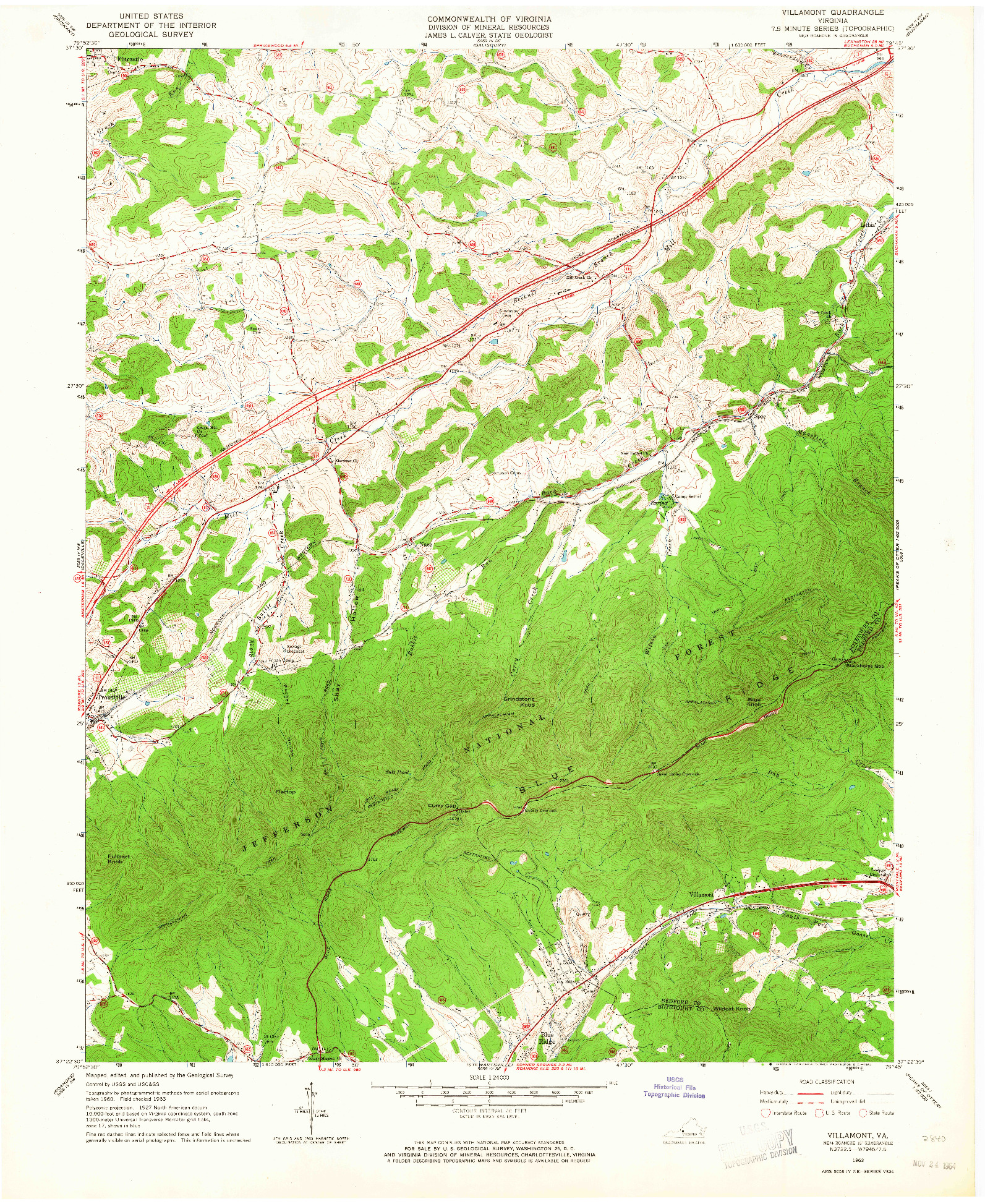 USGS 1:24000-SCALE QUADRANGLE FOR VILLAMONT, VA 1963