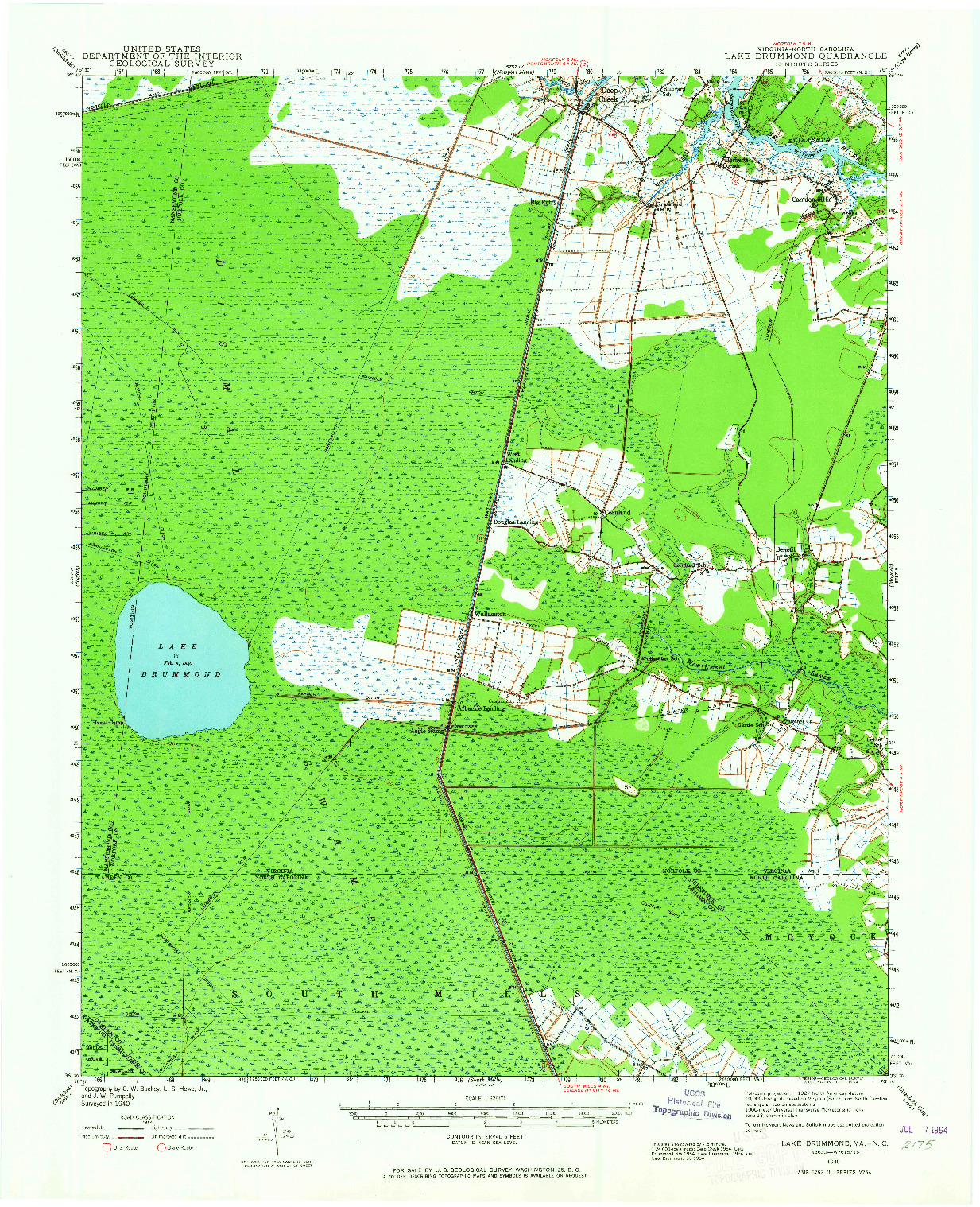 USGS 1:62500-SCALE QUADRANGLE FOR LAKE DRUMMOND, VA 1940