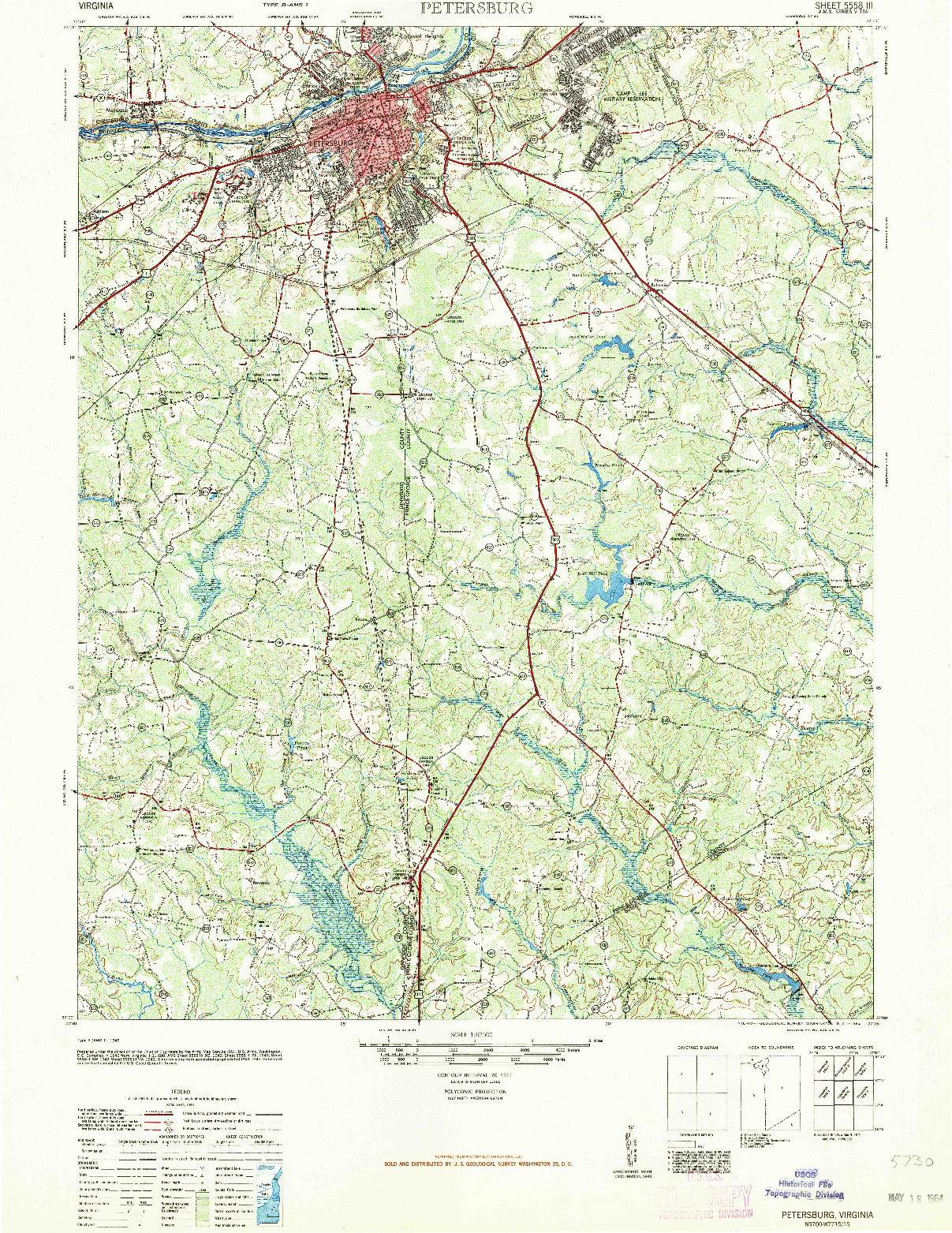 USGS 1:62500-SCALE QUADRANGLE FOR PETERSBURG, VA 1946