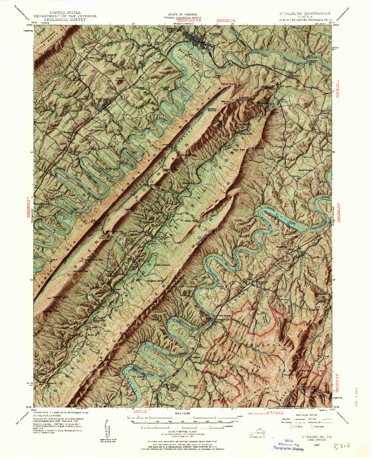 USGS 1:62500-SCALE QUADRANGLE FOR STRASBURG, VA 1947