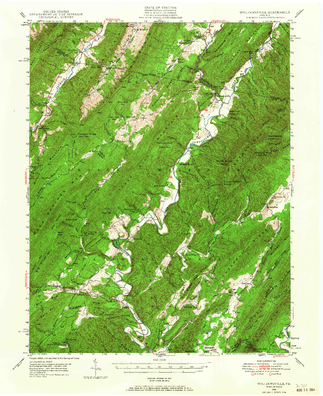 USGS 1:62500-SCALE QUADRANGLE FOR WILLIAMSVILLE, VA 1946