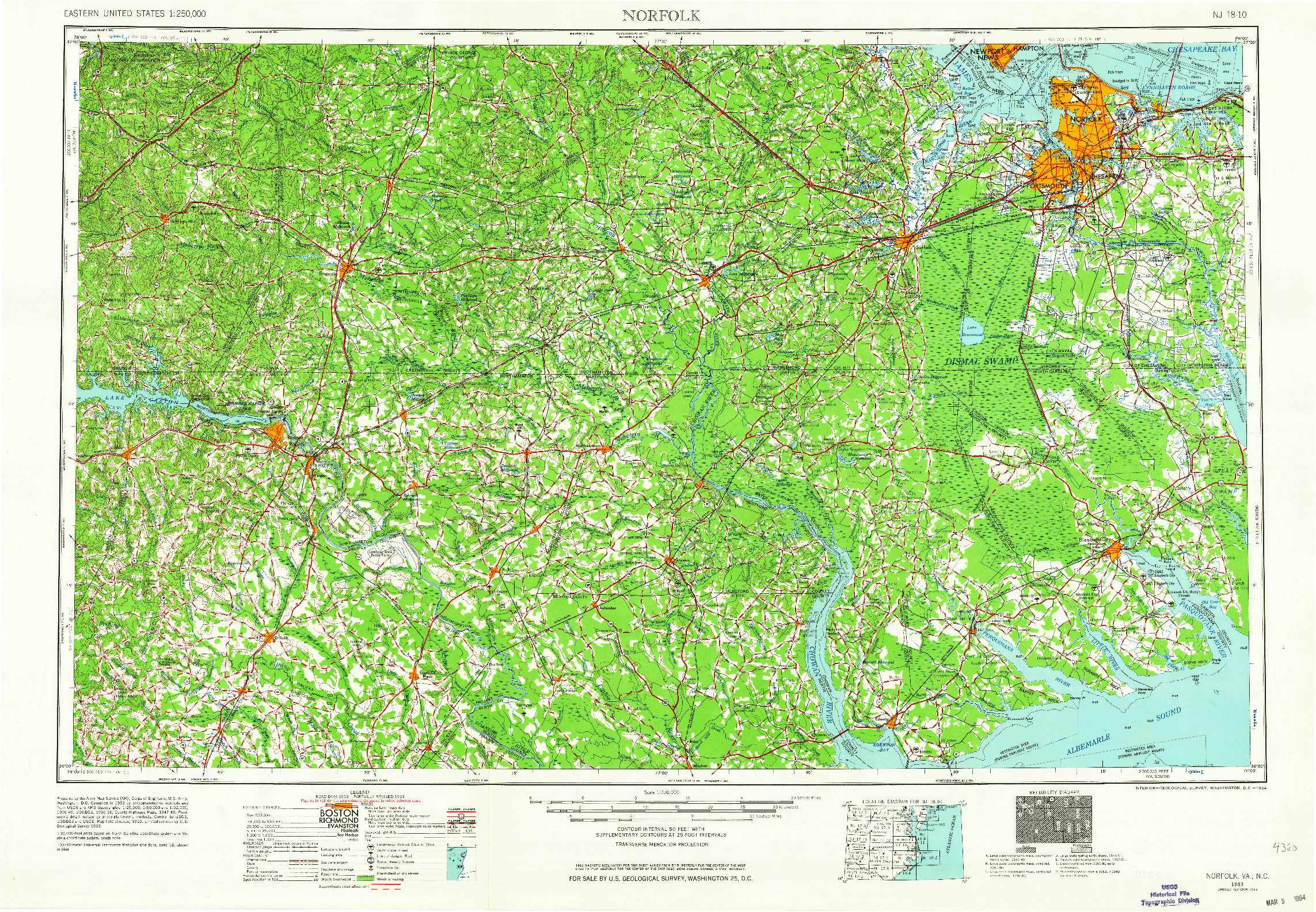 USGS 1:250000-SCALE QUADRANGLE FOR NORFOLK, VA 1953