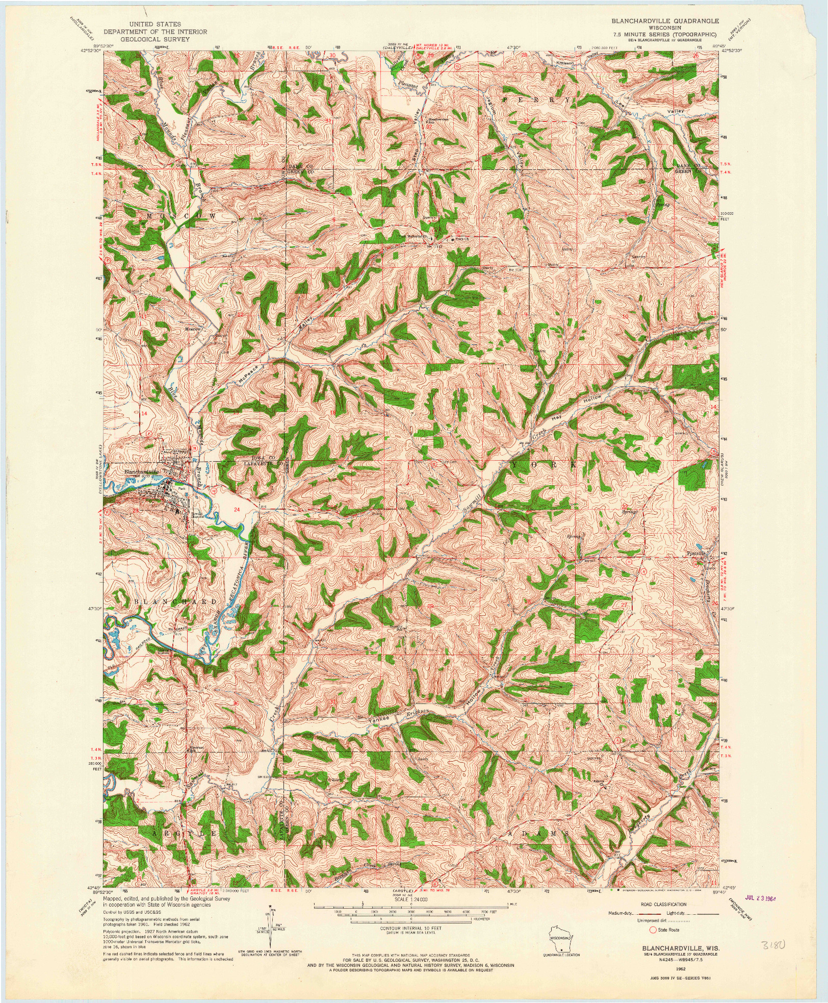 USGS 1:24000-SCALE QUADRANGLE FOR BLANCHARDVILLE, WI 1962