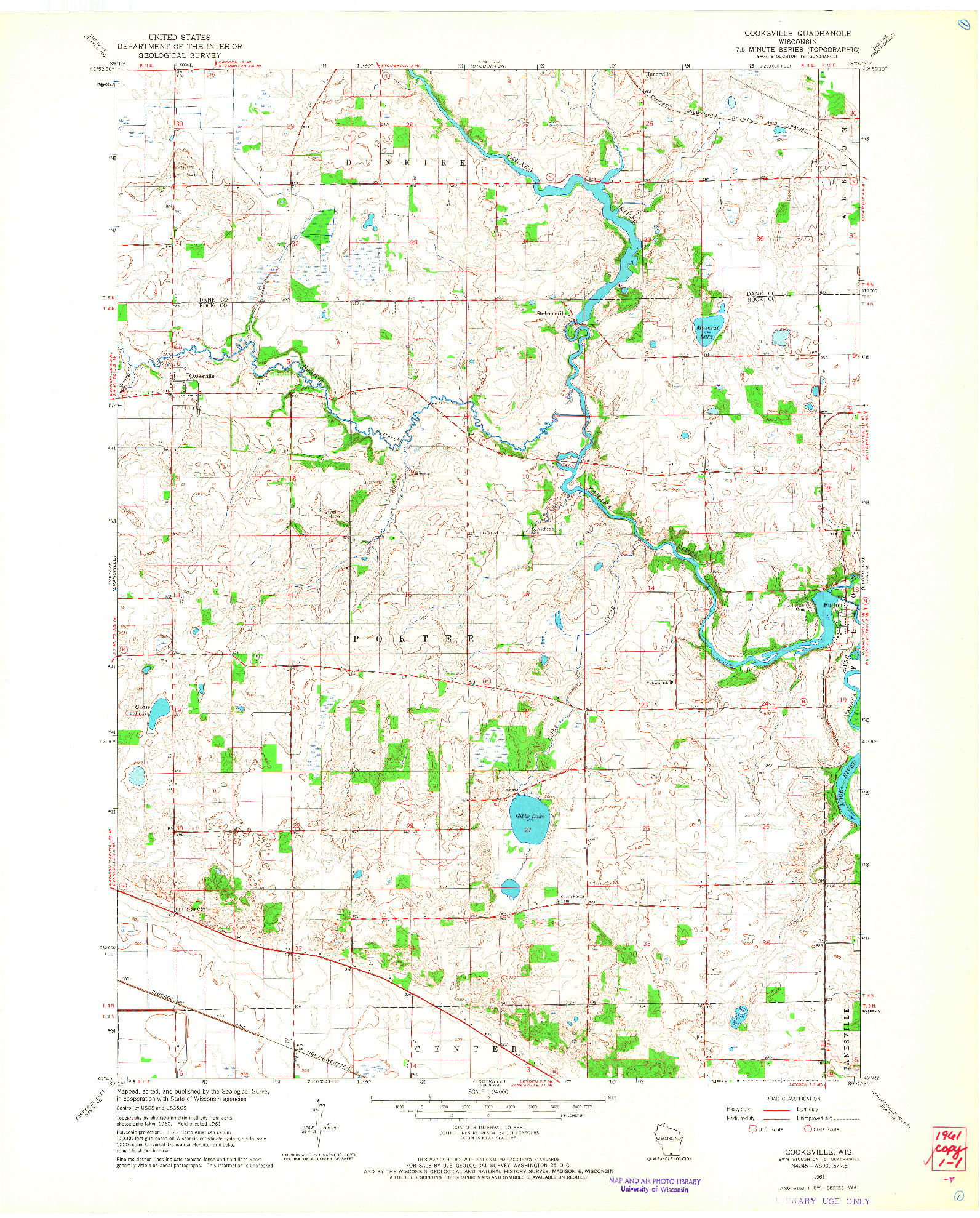 USGS 1:24000-SCALE QUADRANGLE FOR COOKSVILLE, WI 1961