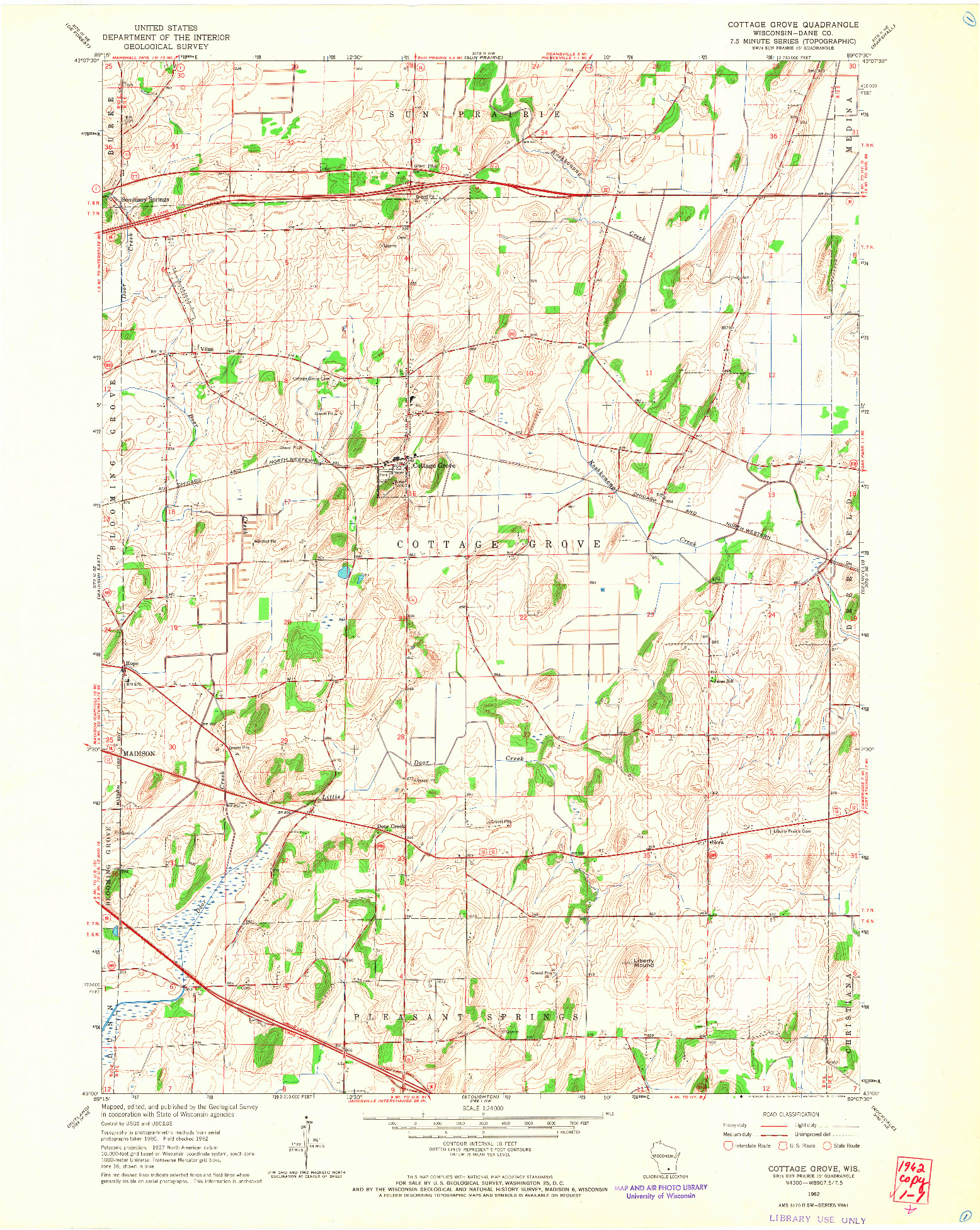 USGS 1:24000-SCALE QUADRANGLE FOR COTTAGE GROVE, WI 1962