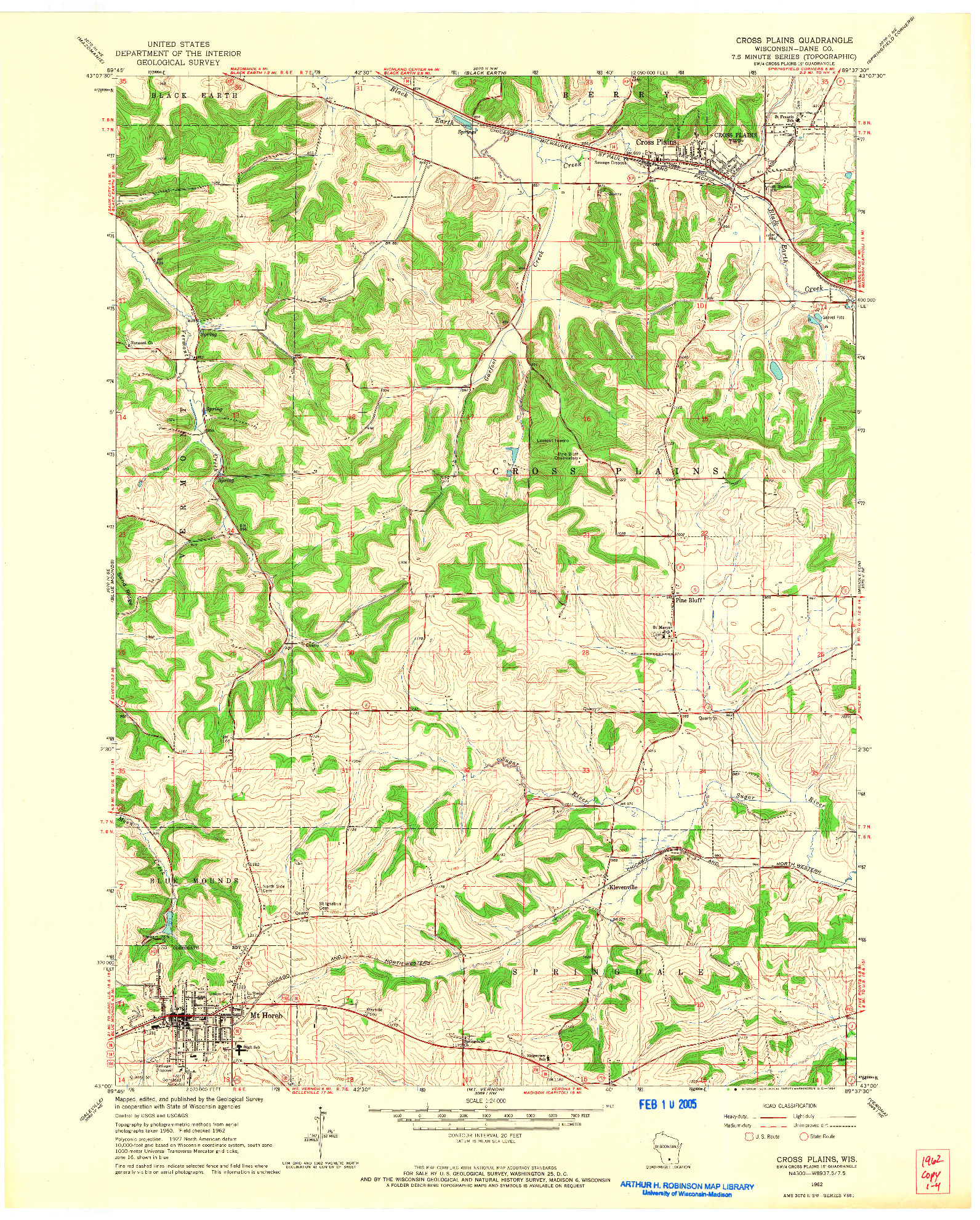 USGS 1:24000-SCALE QUADRANGLE FOR CROSS PLAINS, WI 1962