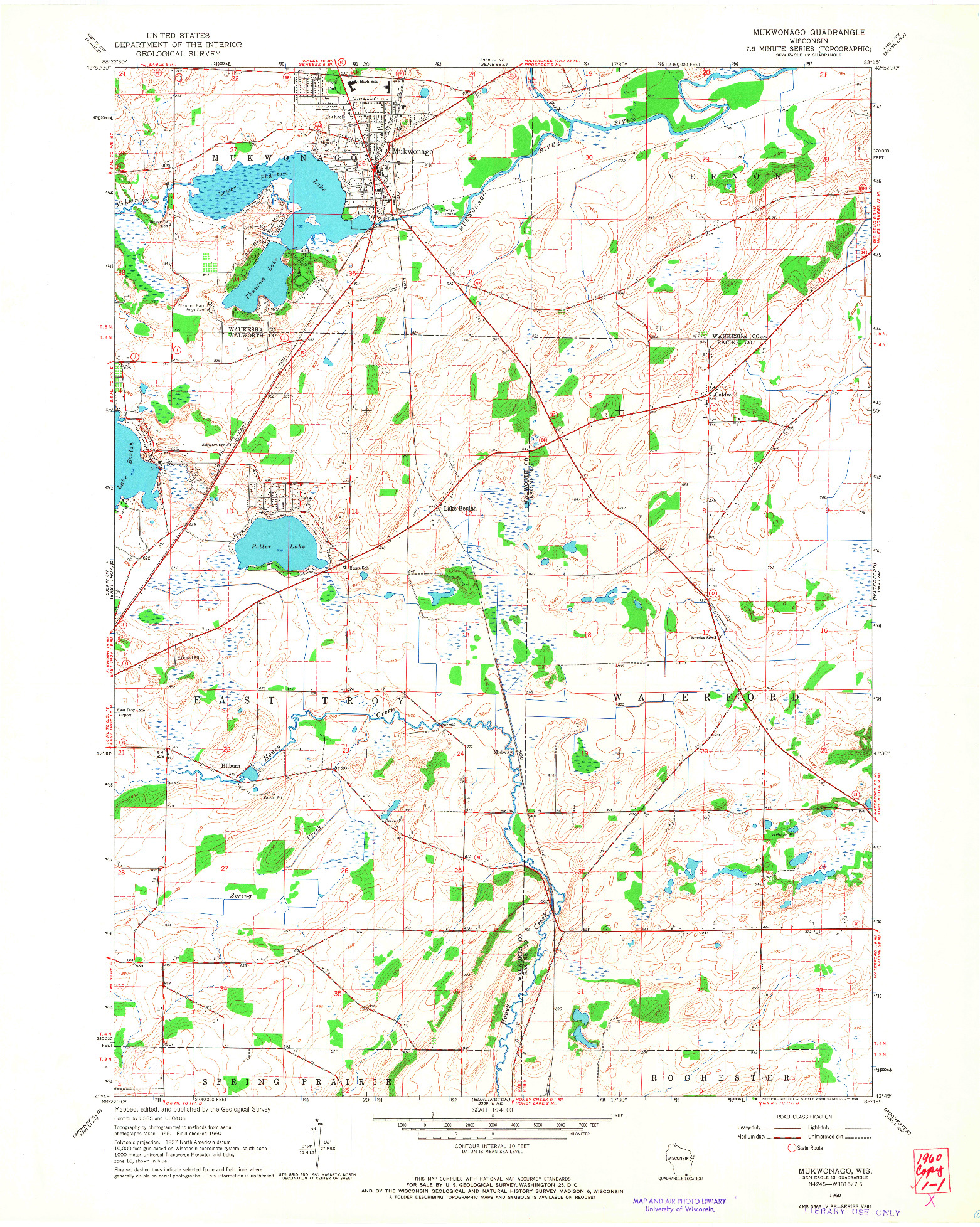 USGS 1:24000-SCALE QUADRANGLE FOR MUKWONAGO, WI 1960